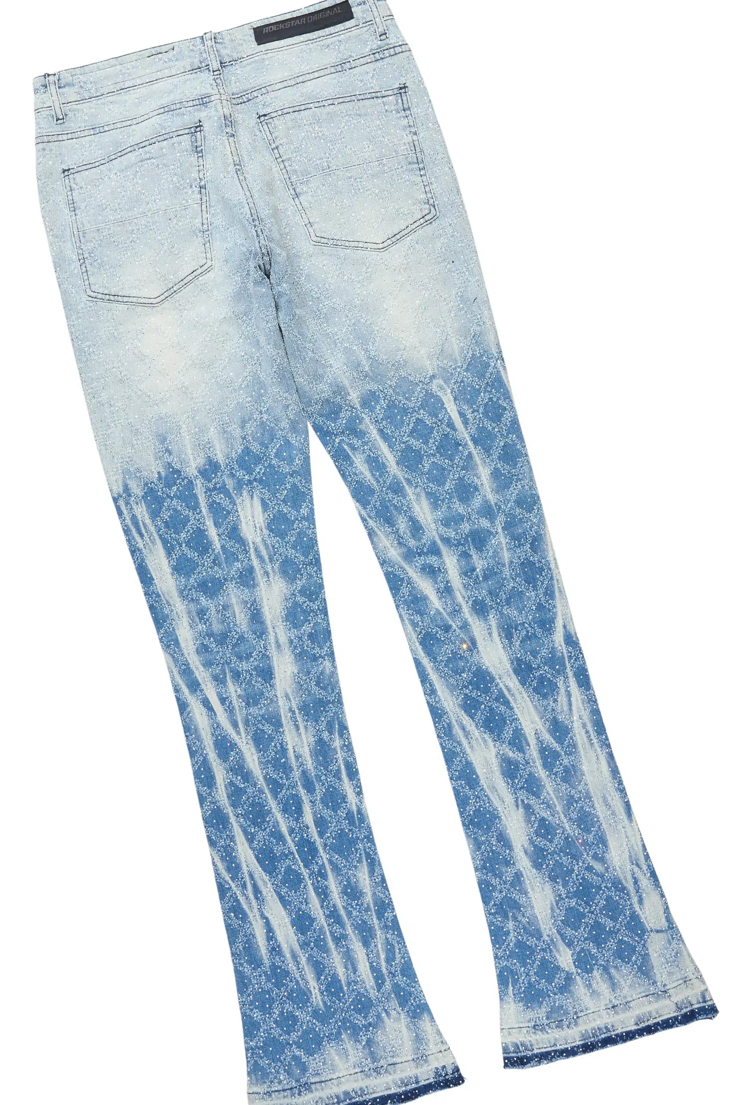 Glit Dark Blue Rhinestone Denim Jacket/Stacked Flare Jean Set