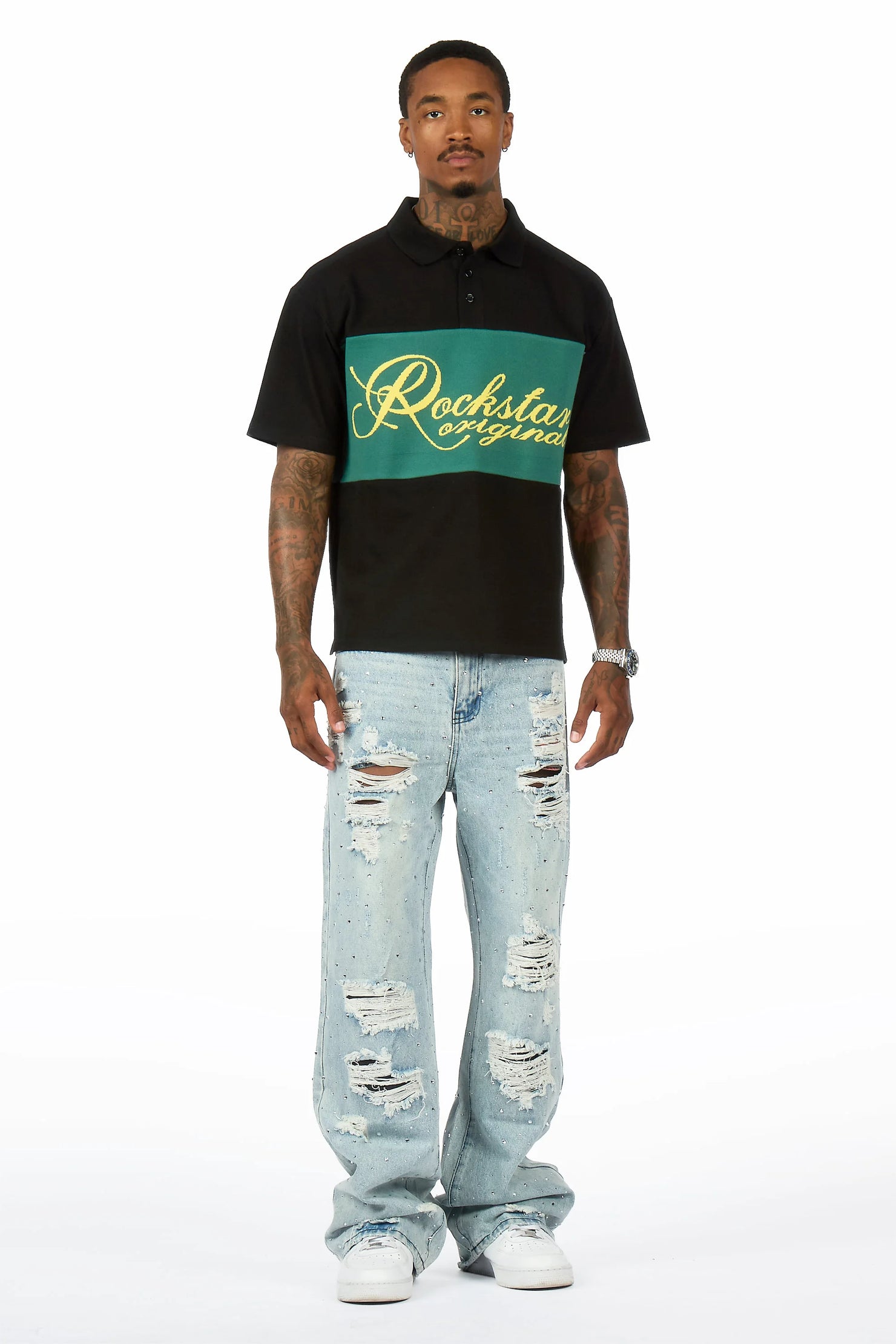 Iden Light Blue Rhinestone Baggy Fit Jean