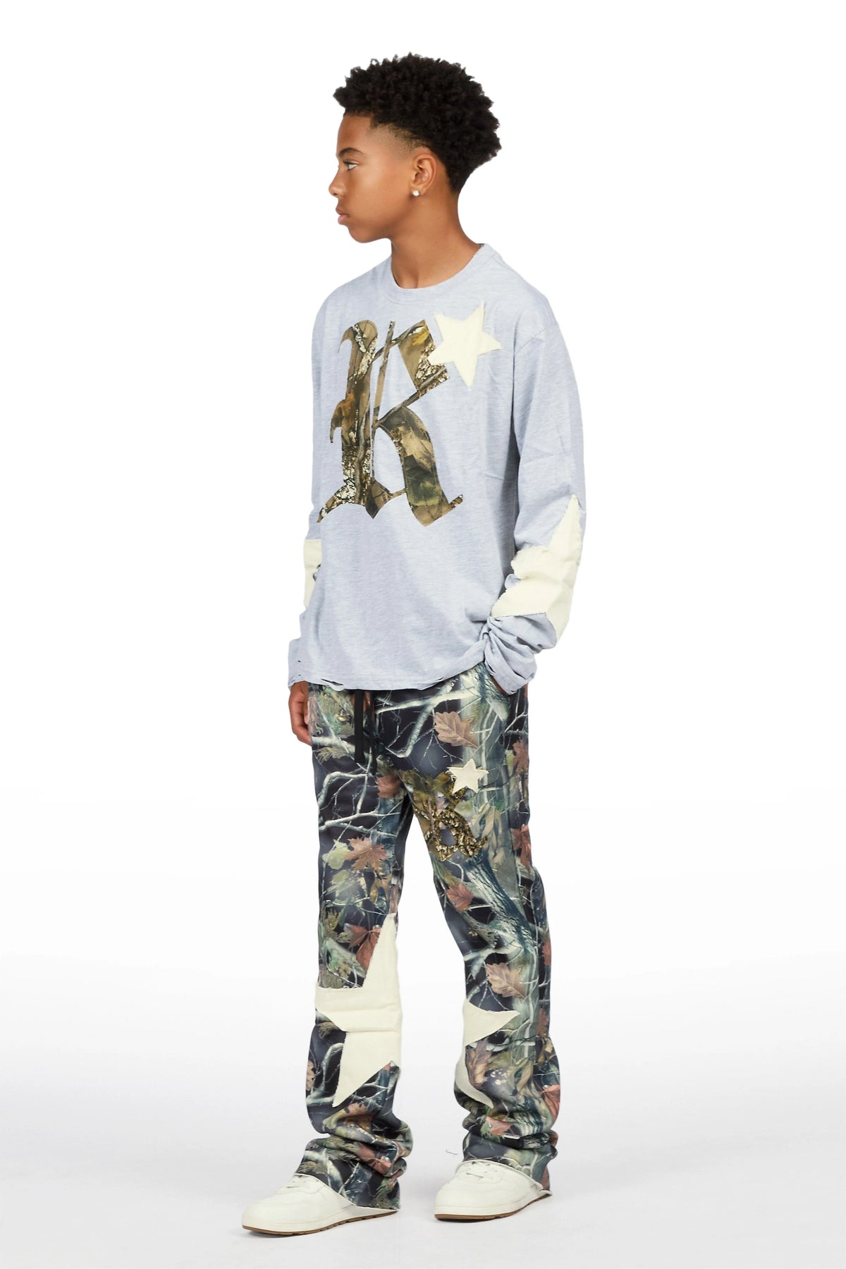 Boys Delgero Heather Grey/Camo Long Sleeve T-Shirt Track Set