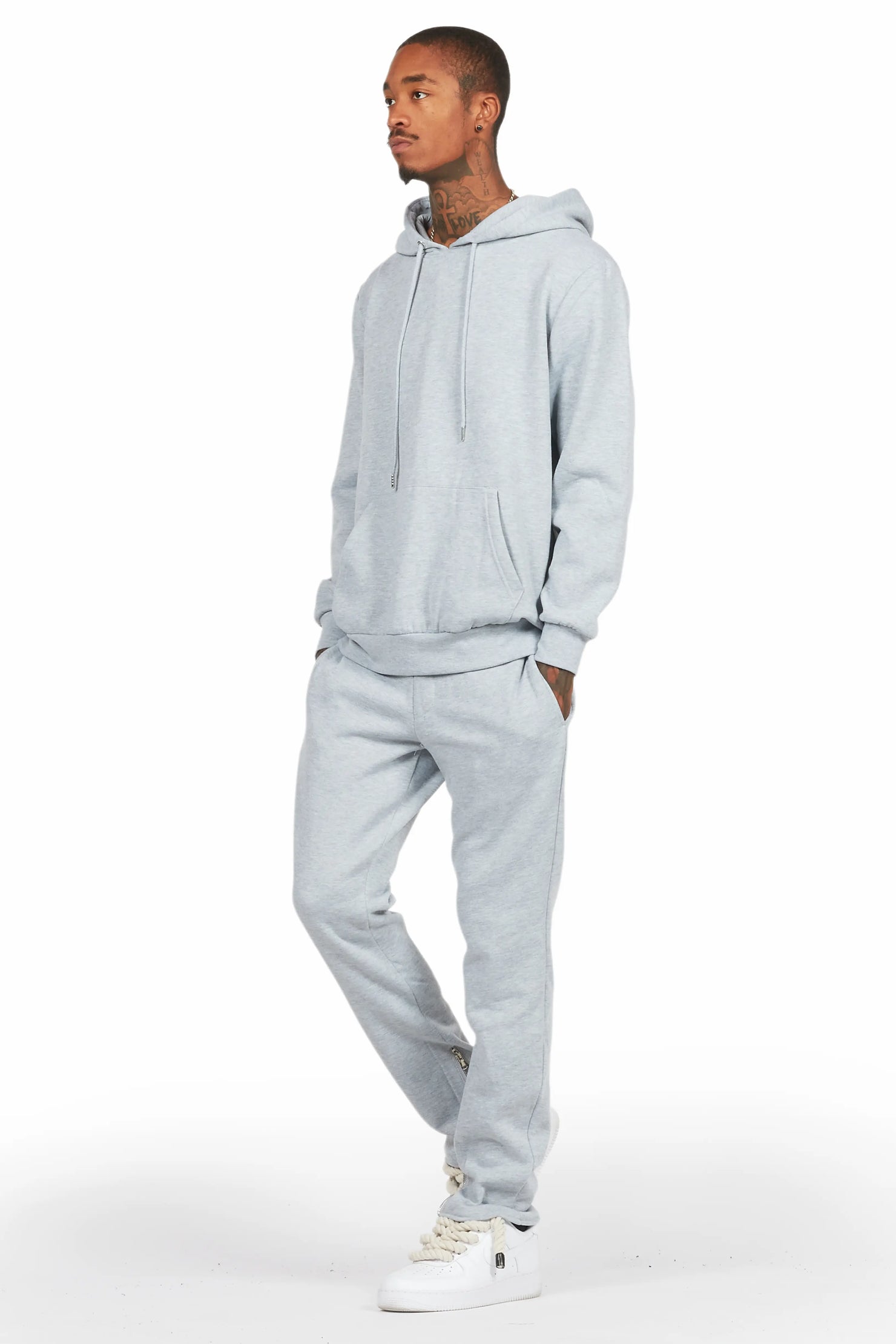 Basic Heather Grey Hoodie/Slim Fit Track Set