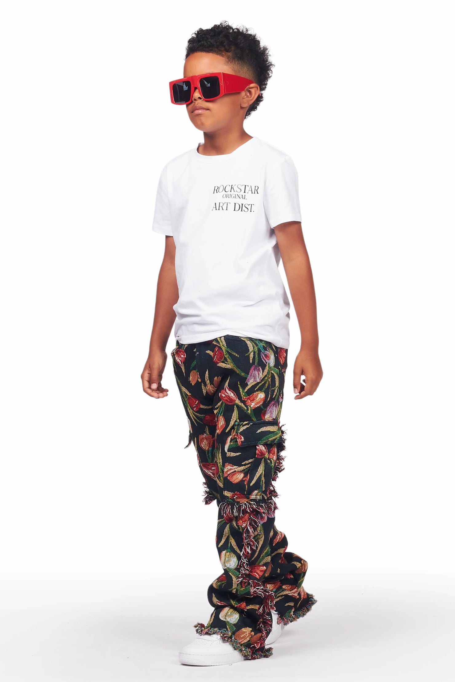 Boys Ayami Black Slim Tapestry Flare Pants