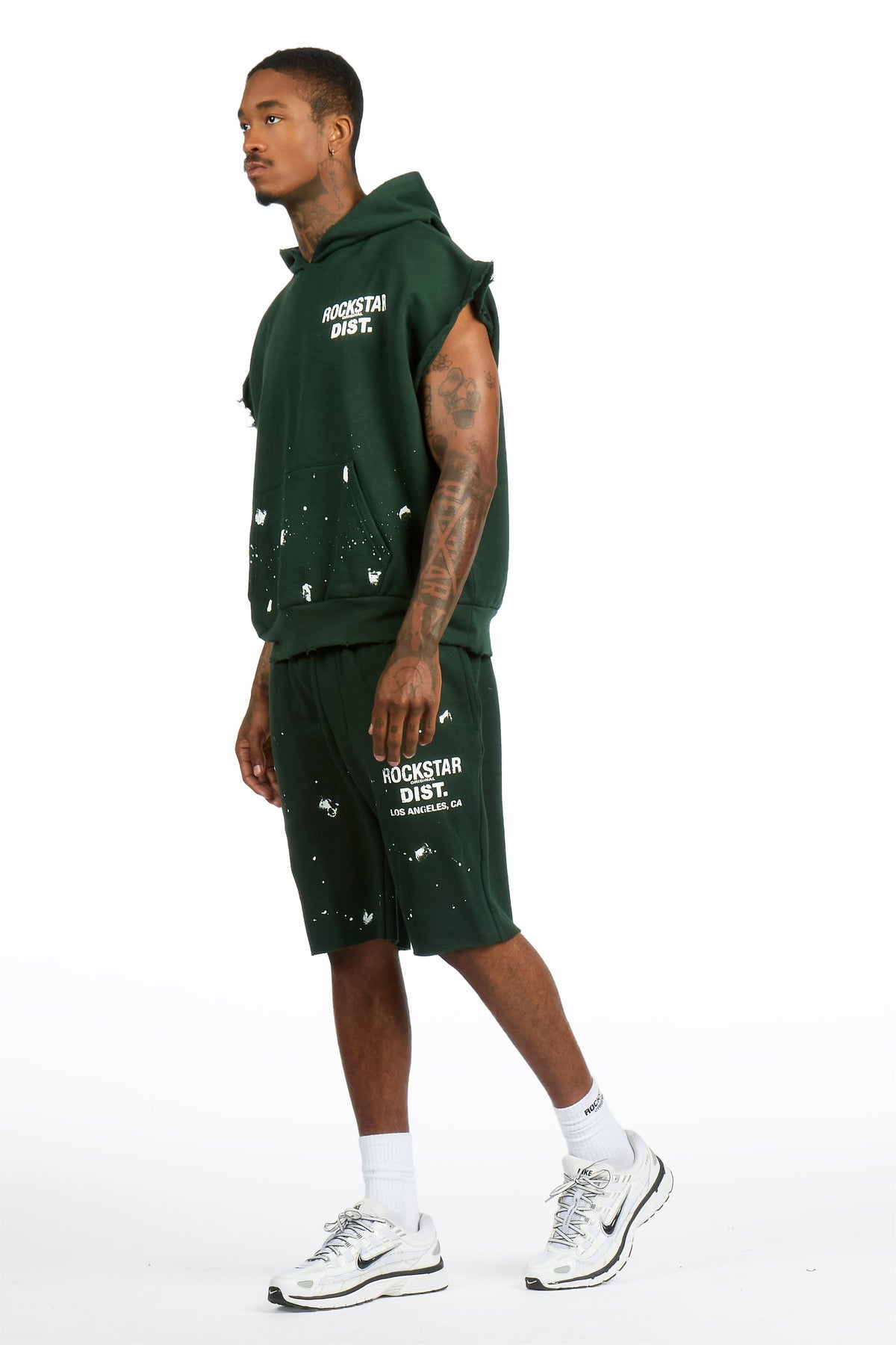Raffer Forest Green Cut Off Sleeve Hoodie Short Set