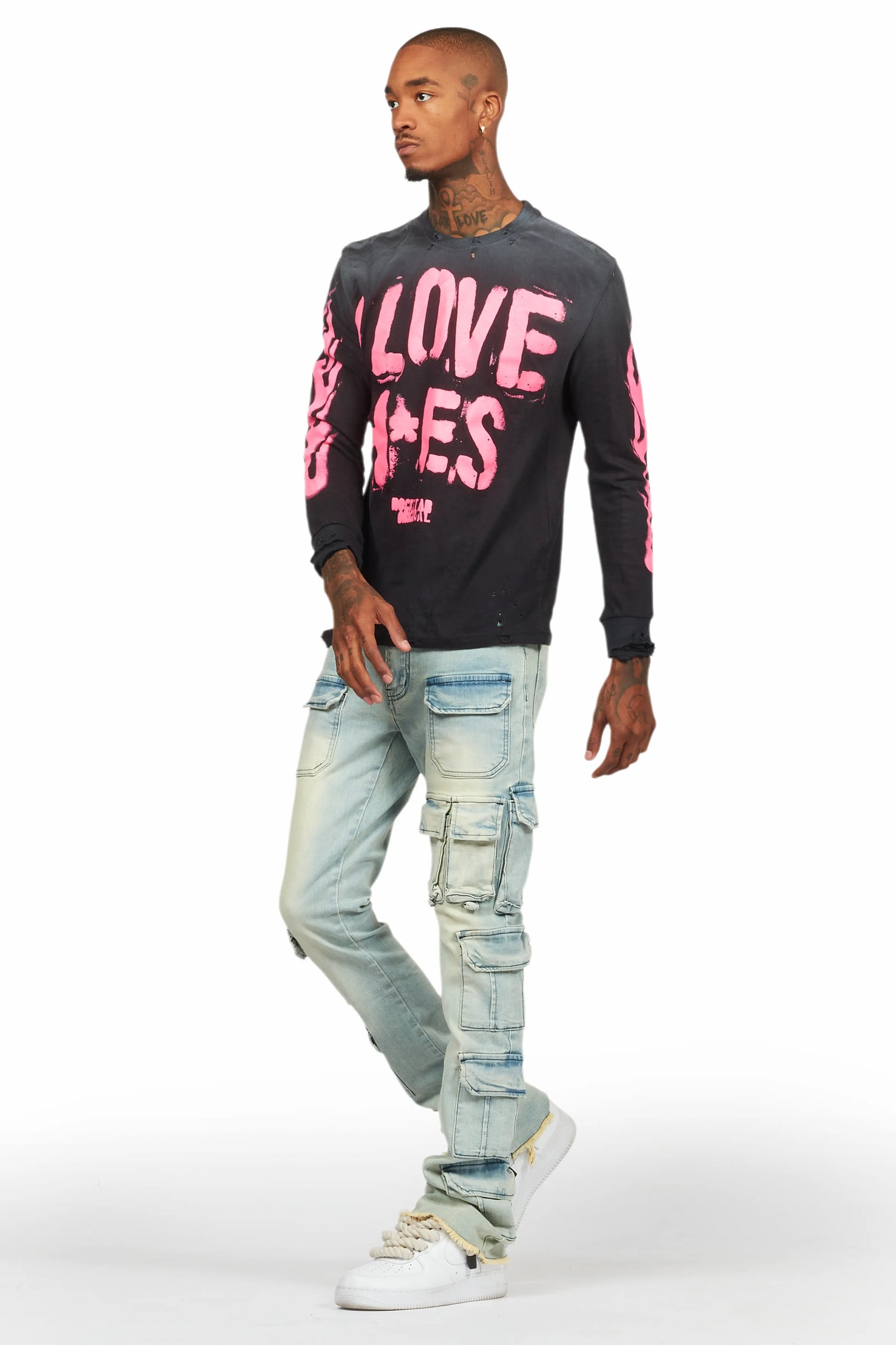 Valery Blue Stacked Flared Cargo Jean