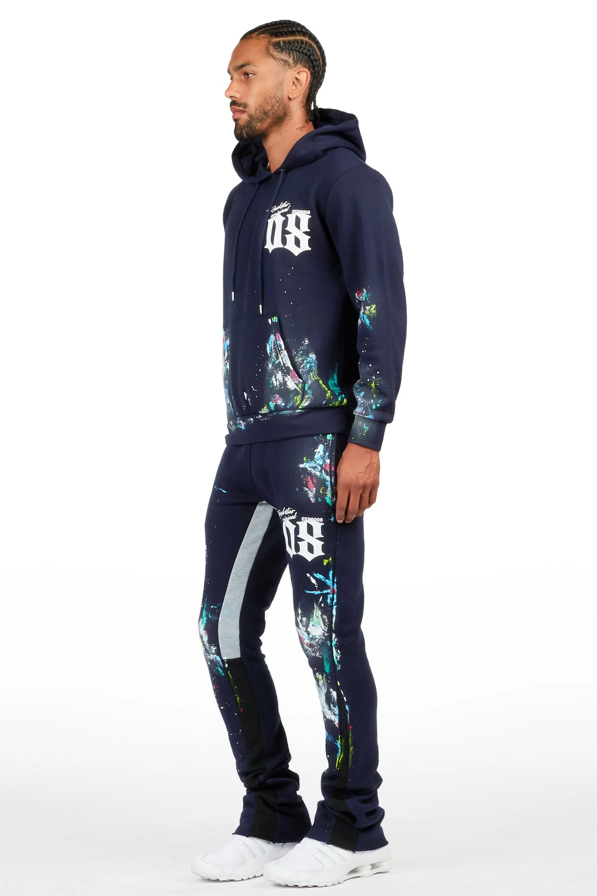 Garth Navy Hoodie/Stacked Flare Pant Track Set
