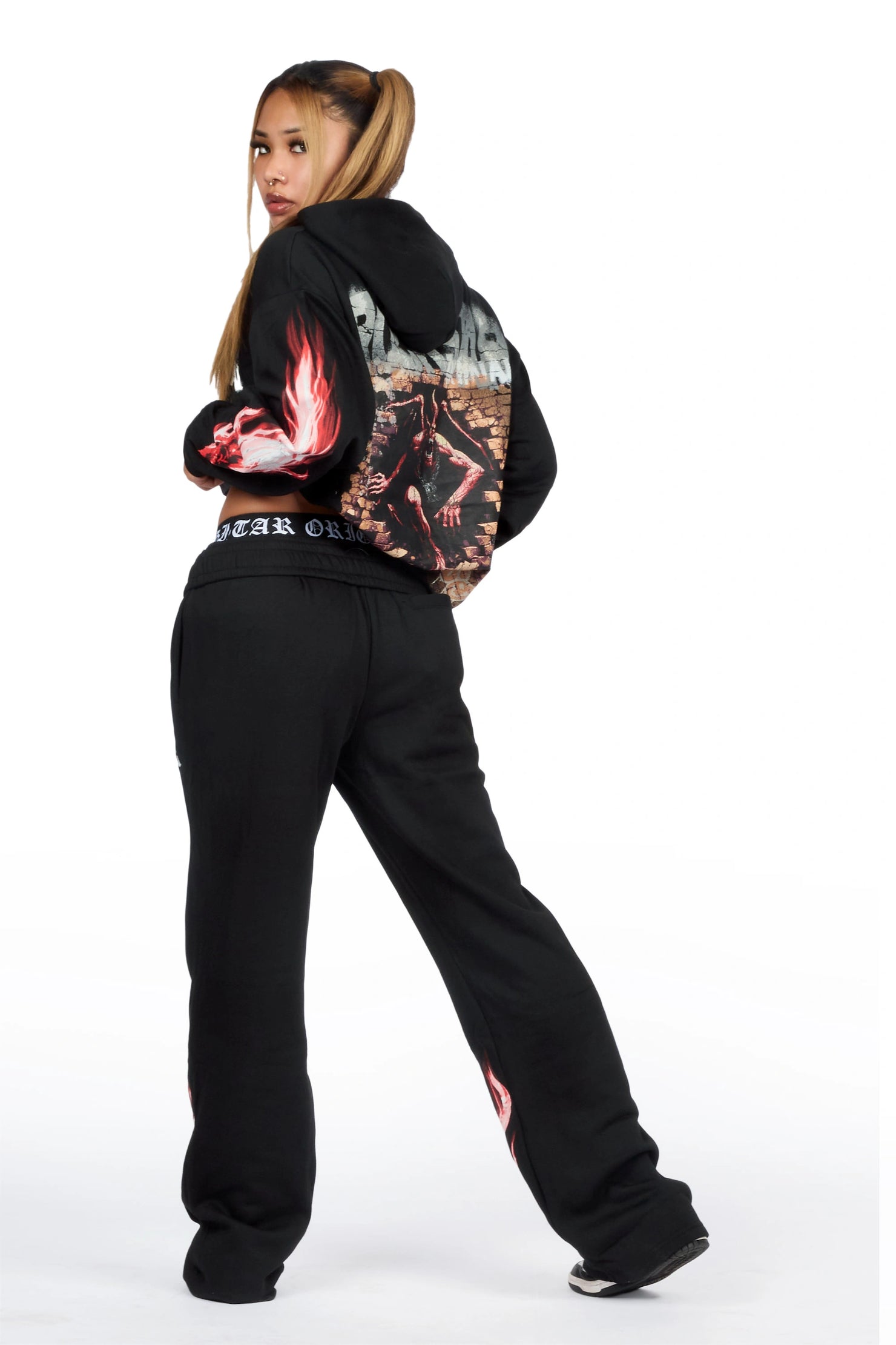 Kyntra Black Graphic Baggy Fit Track Set