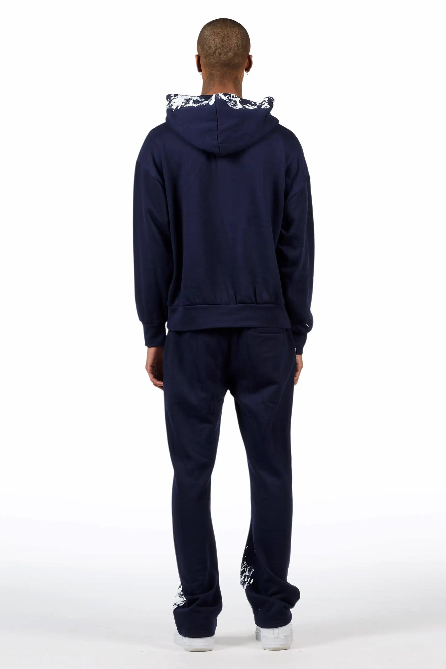 Hukon Navy/White Hoodie Relaxed Track Set