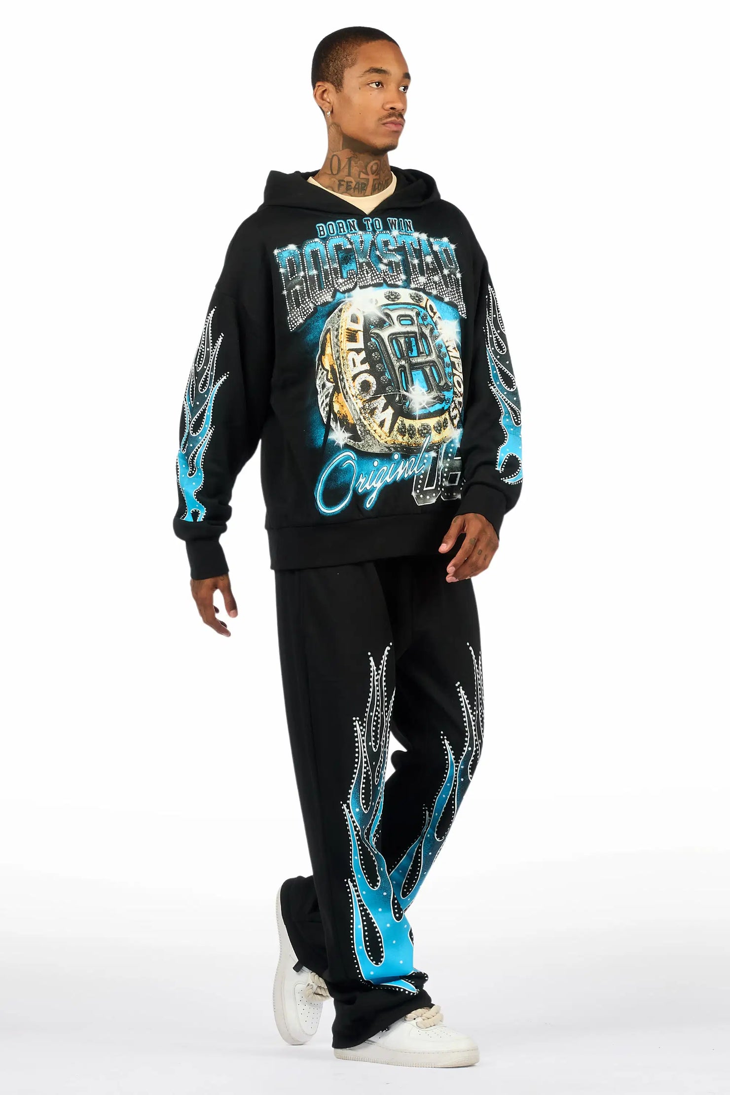 Glans Black Hoodie/Baggy Pant Track Set