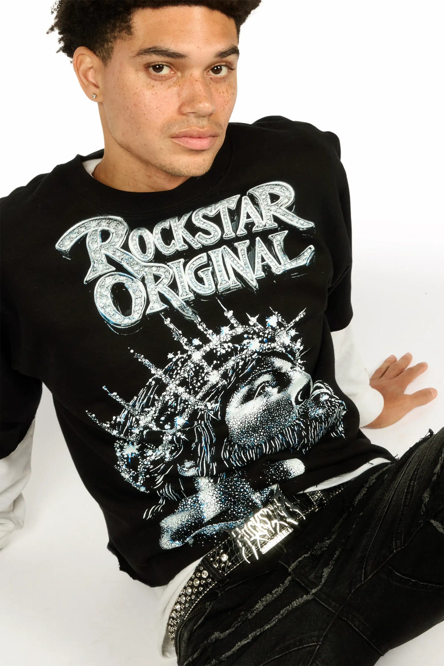 Hawk Silver Rhinestones Rockstar Logo Belt