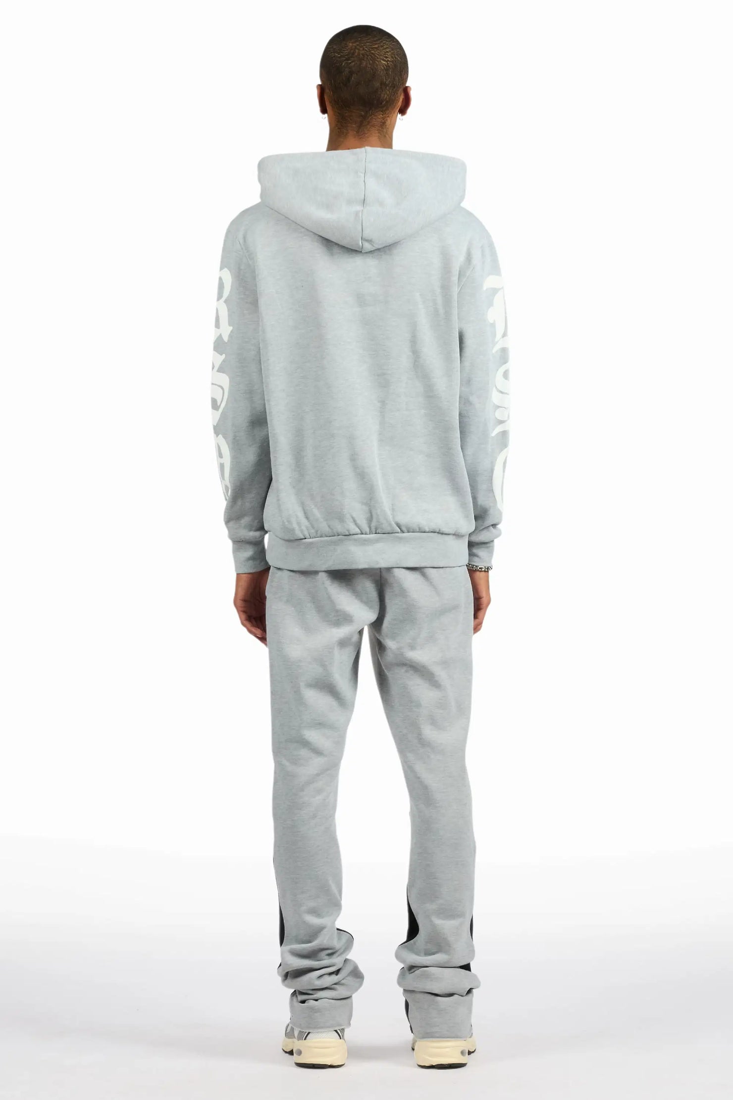Hedeon Heather Grey/White Hoodie/Stacked Flare Track Set