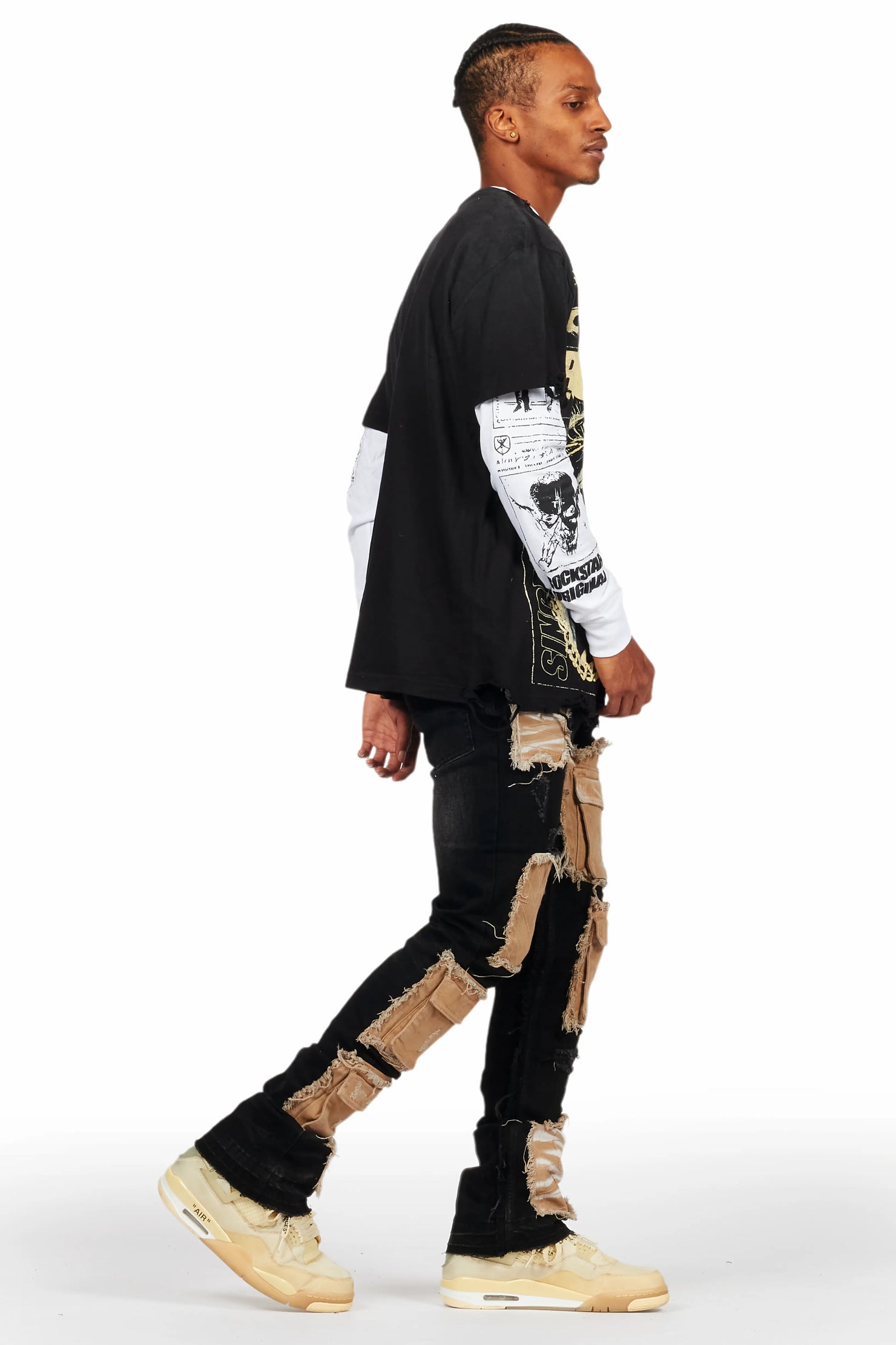 Raith Black Double Layer Long Sleeve Graphic T-Shirt