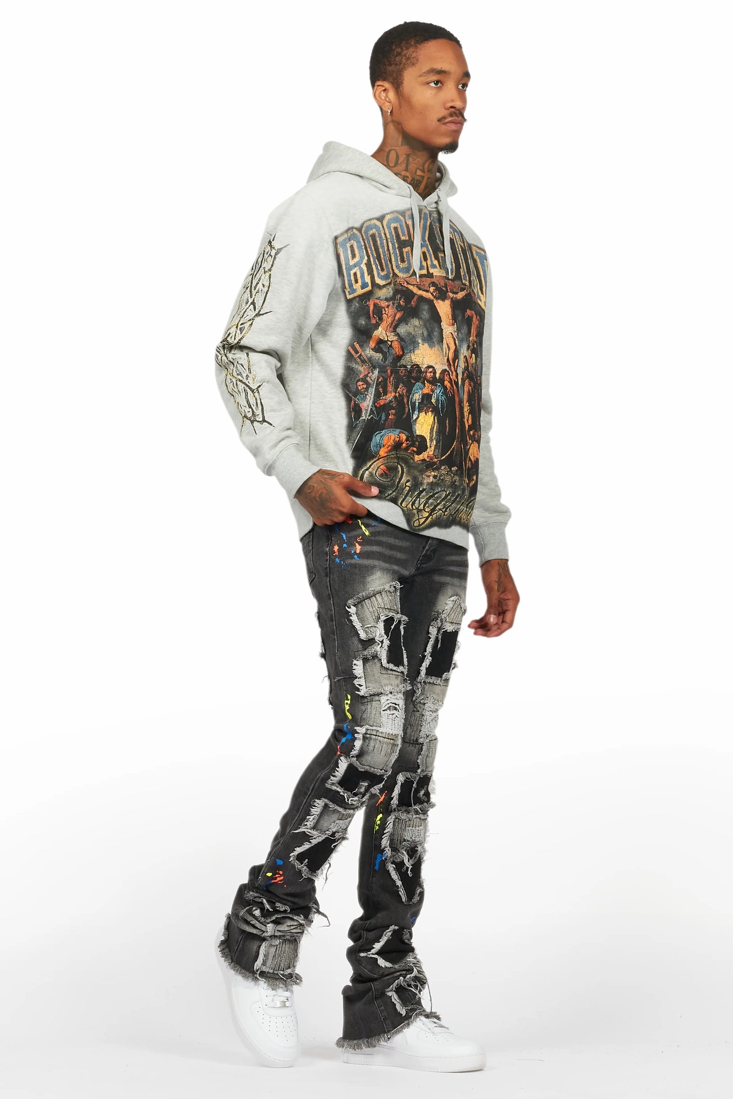 Waller Heather Grey Hoodie/Super Stacked Flare Jean Bundle