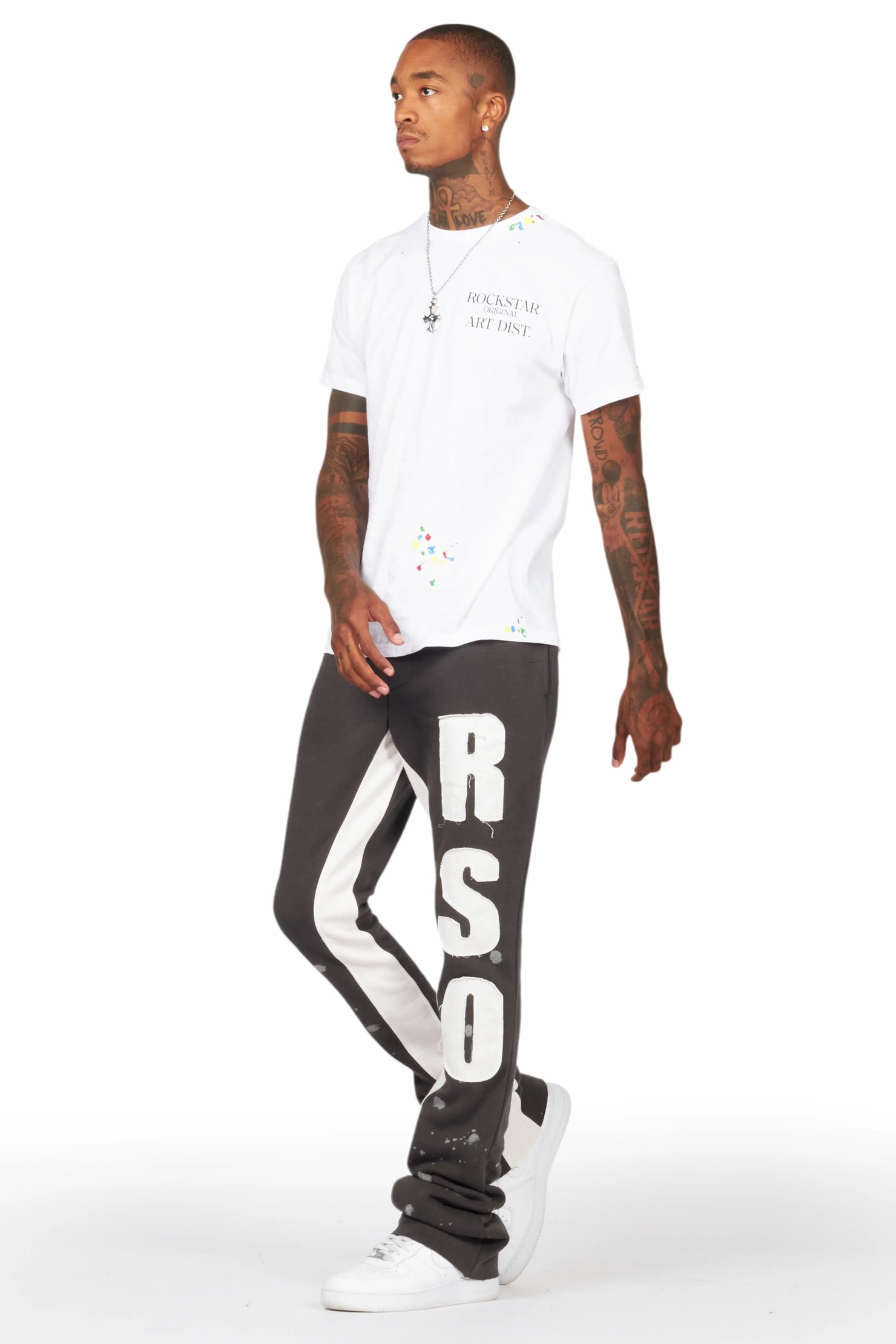 Uko Vintage Grey Patchwork Stacked Flare Track Pant