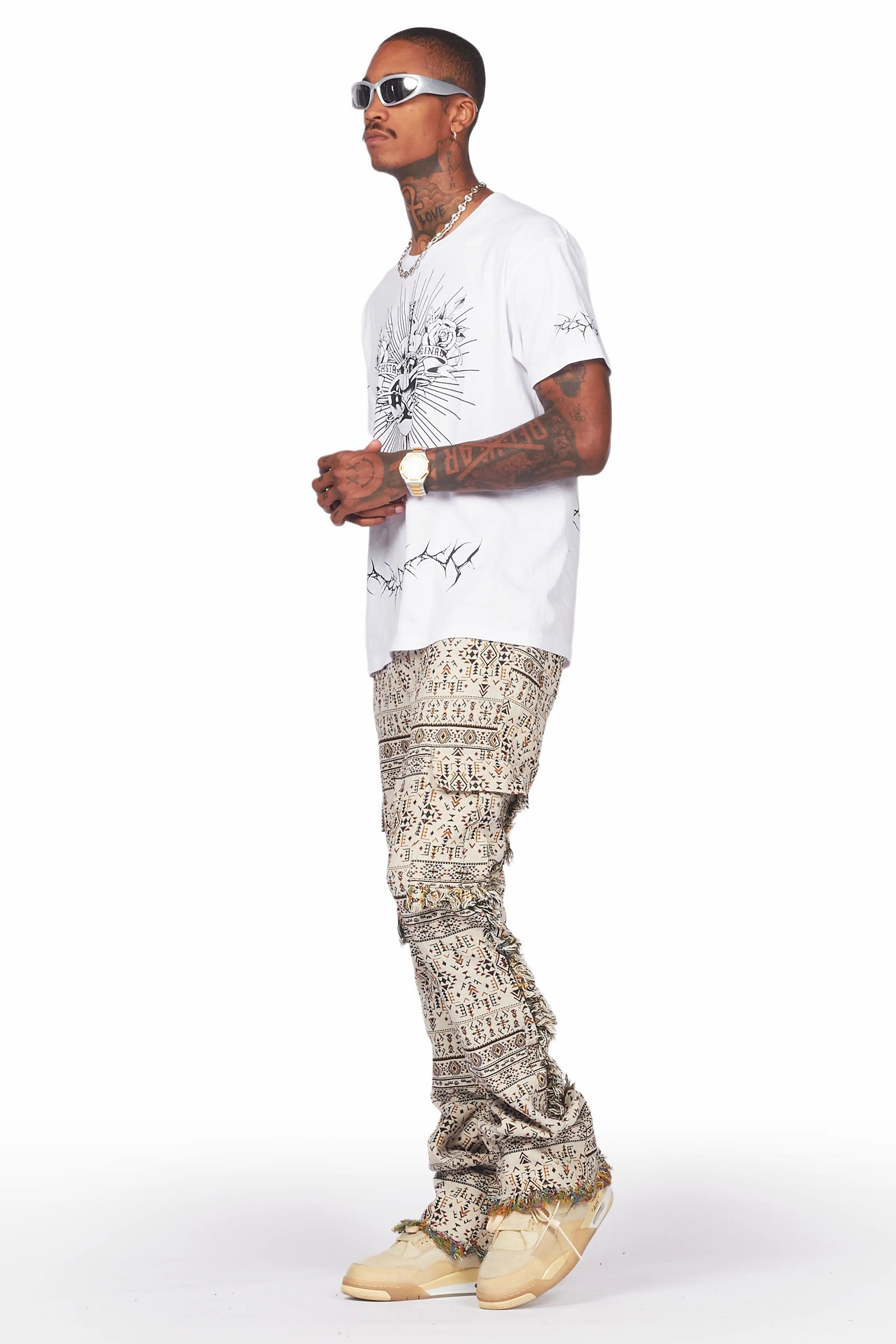 Ayami Beige Slim Tapestry Flare Jean