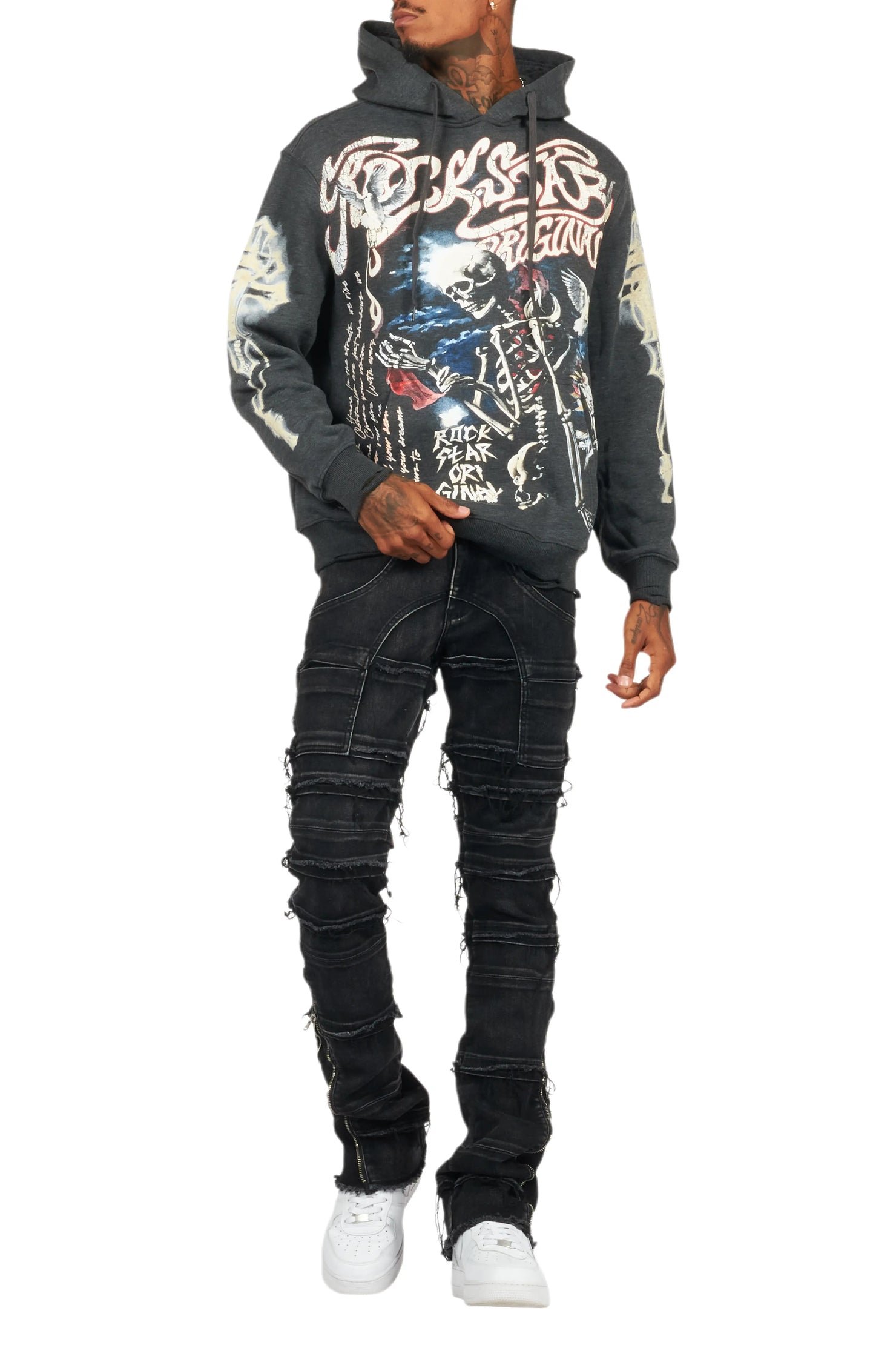 Danby Charcoal Graphic Distressed Hoodie