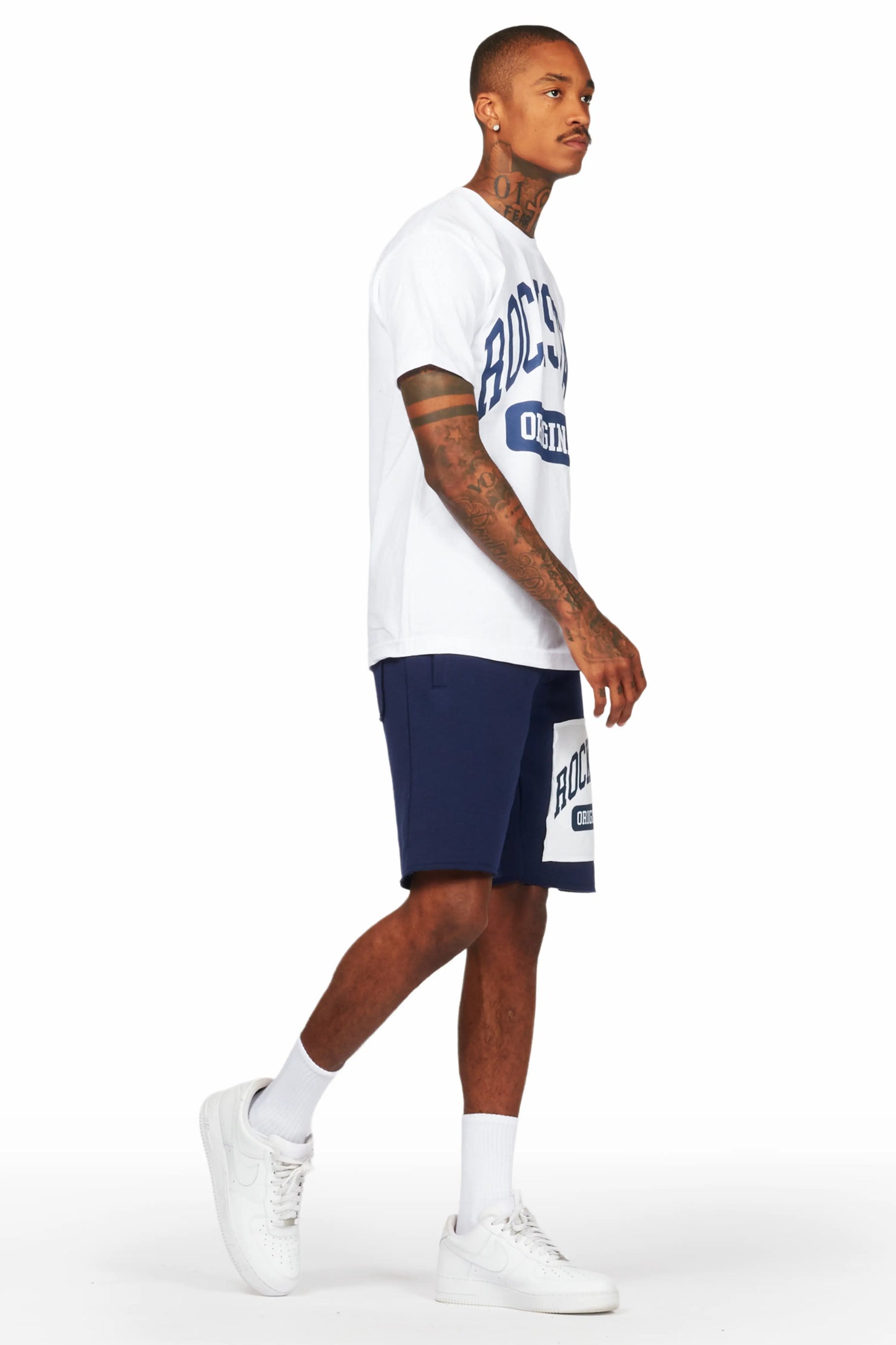 Jain White/Navy T-Shirt/Short Set