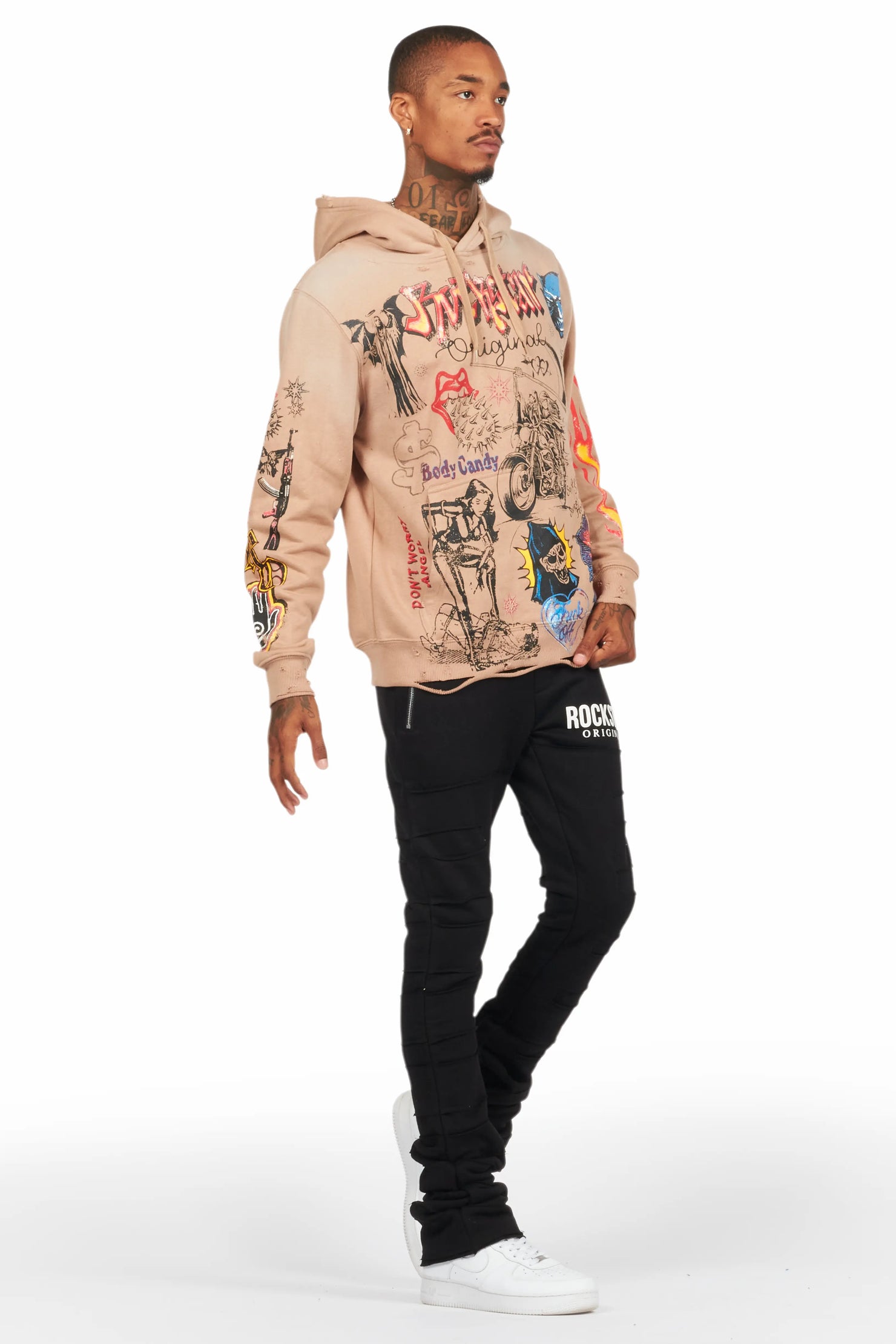 Emilio Black Stacked Flare Track Pant