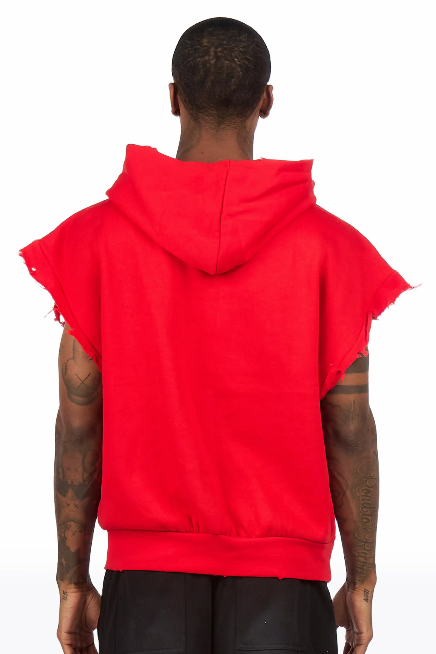 Twinkle Red Painted Cut Sleeve Hoodie