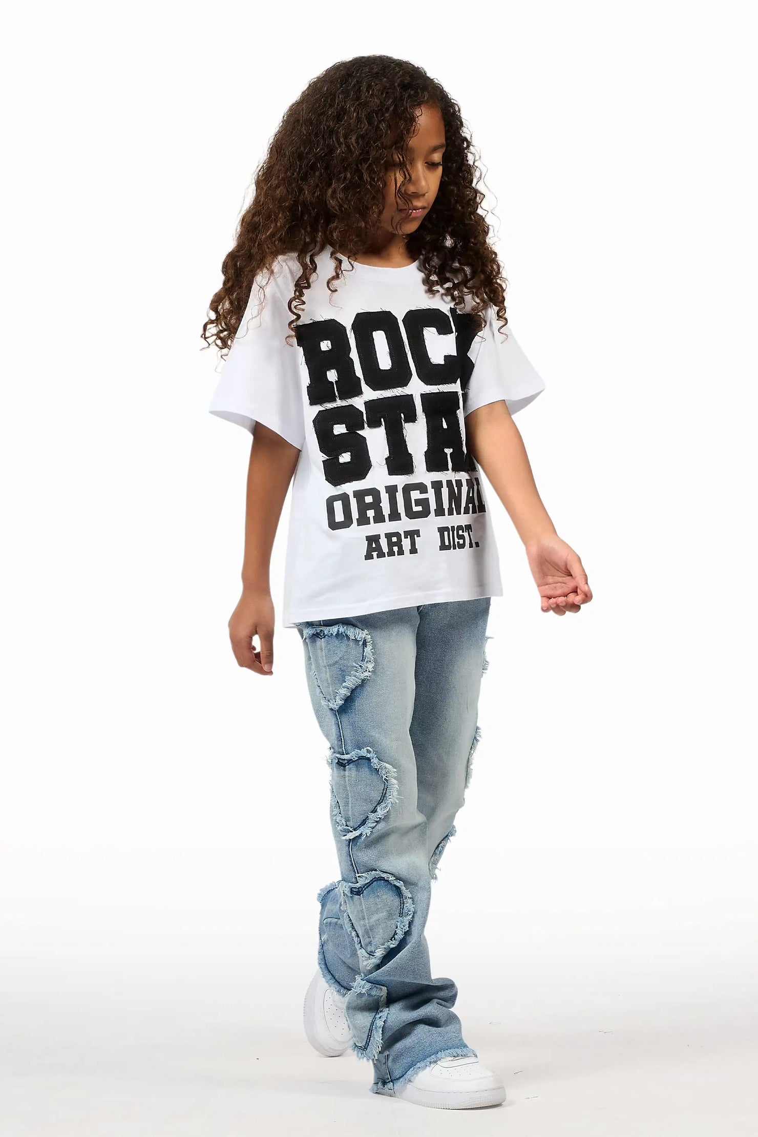 Girls Sinayah Heart Light Wash Stacked Flare Jean