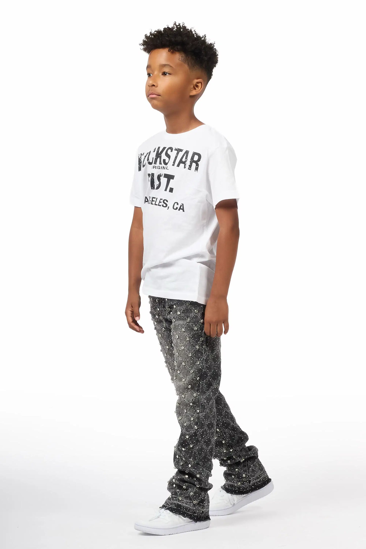 Boys Glit Grey Rhinestone Stacked Flare Jean