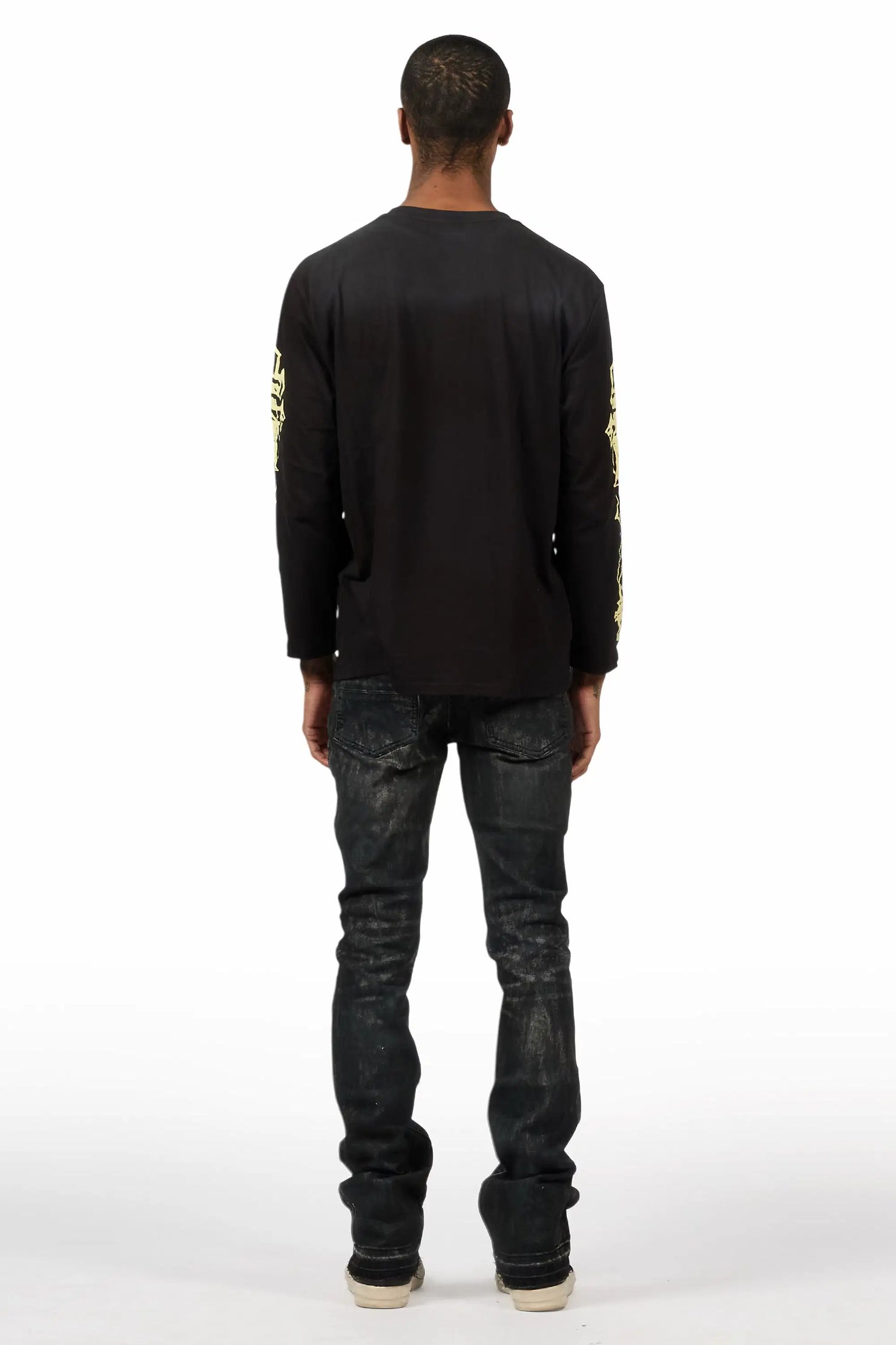 Danby Black Long Sleeve & Inkspill Grey Oil Wash Stacked Flare Jean Bundle