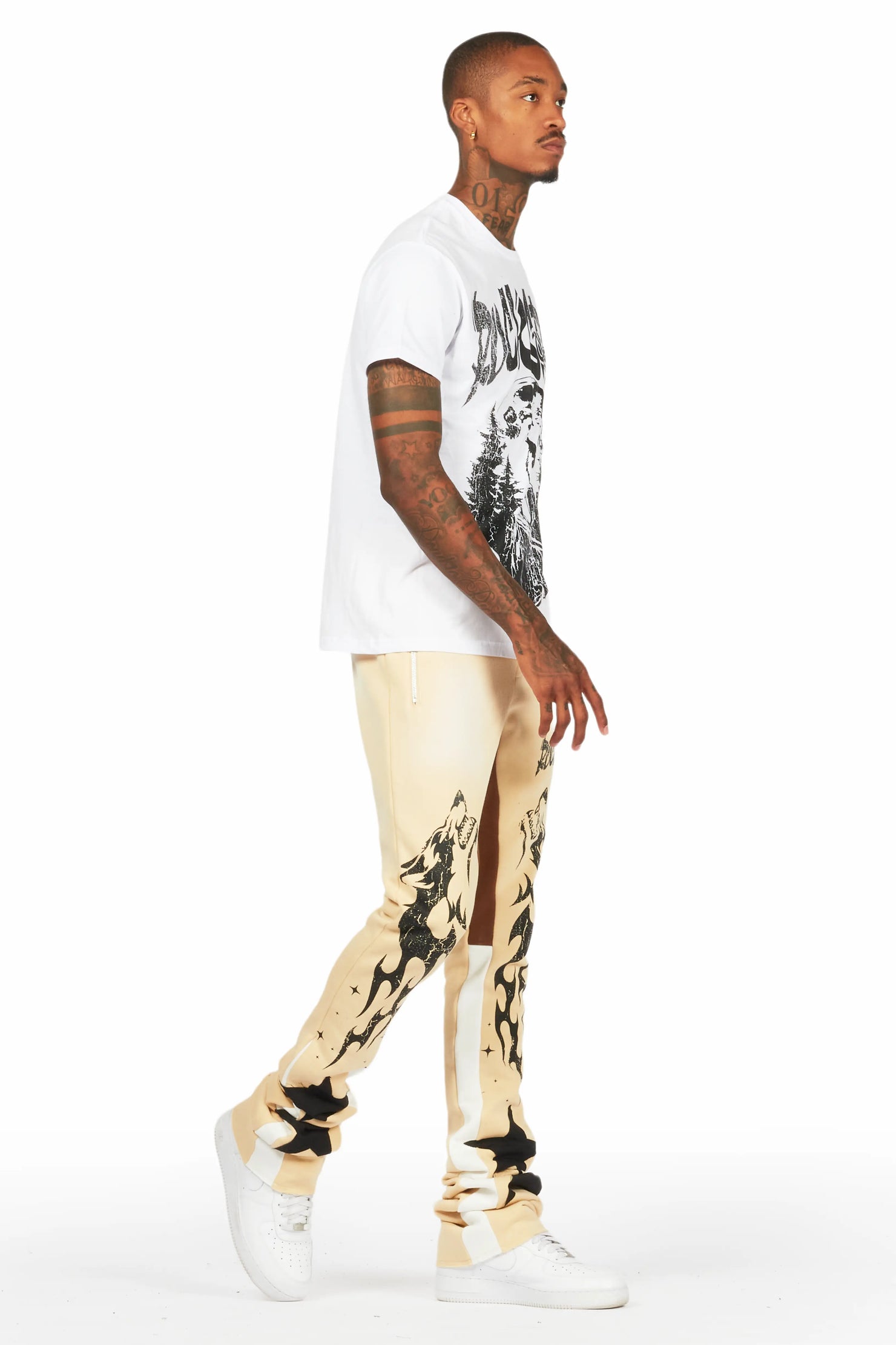 Felipe White/Beige T-Shirt/Super Stacked Flare Track Set