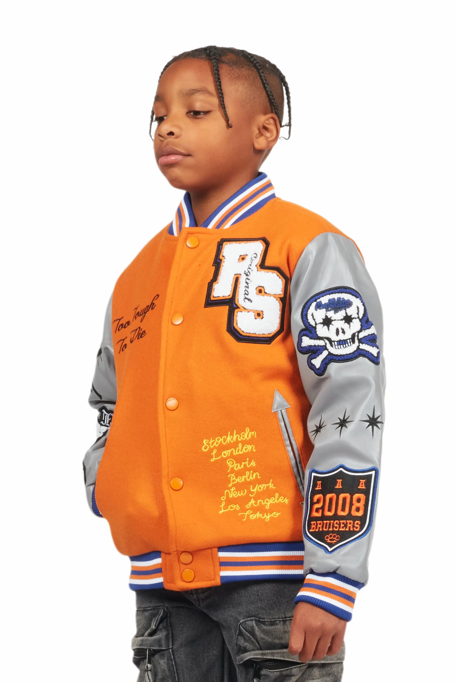 Boys Shexter Orange Varsity Jacket