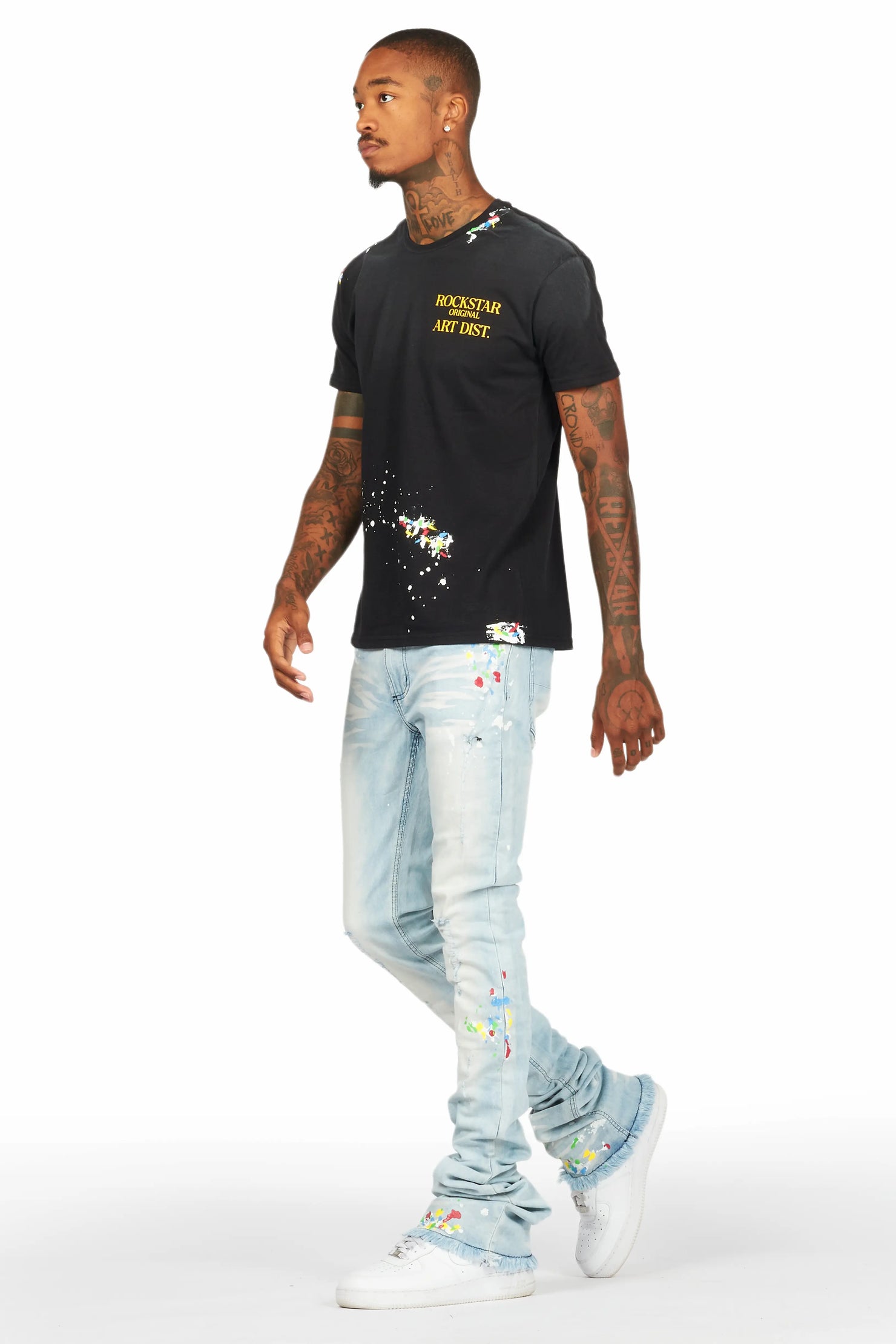 Palmer Black T-Shirt/Super Stacked Flare Jean Set