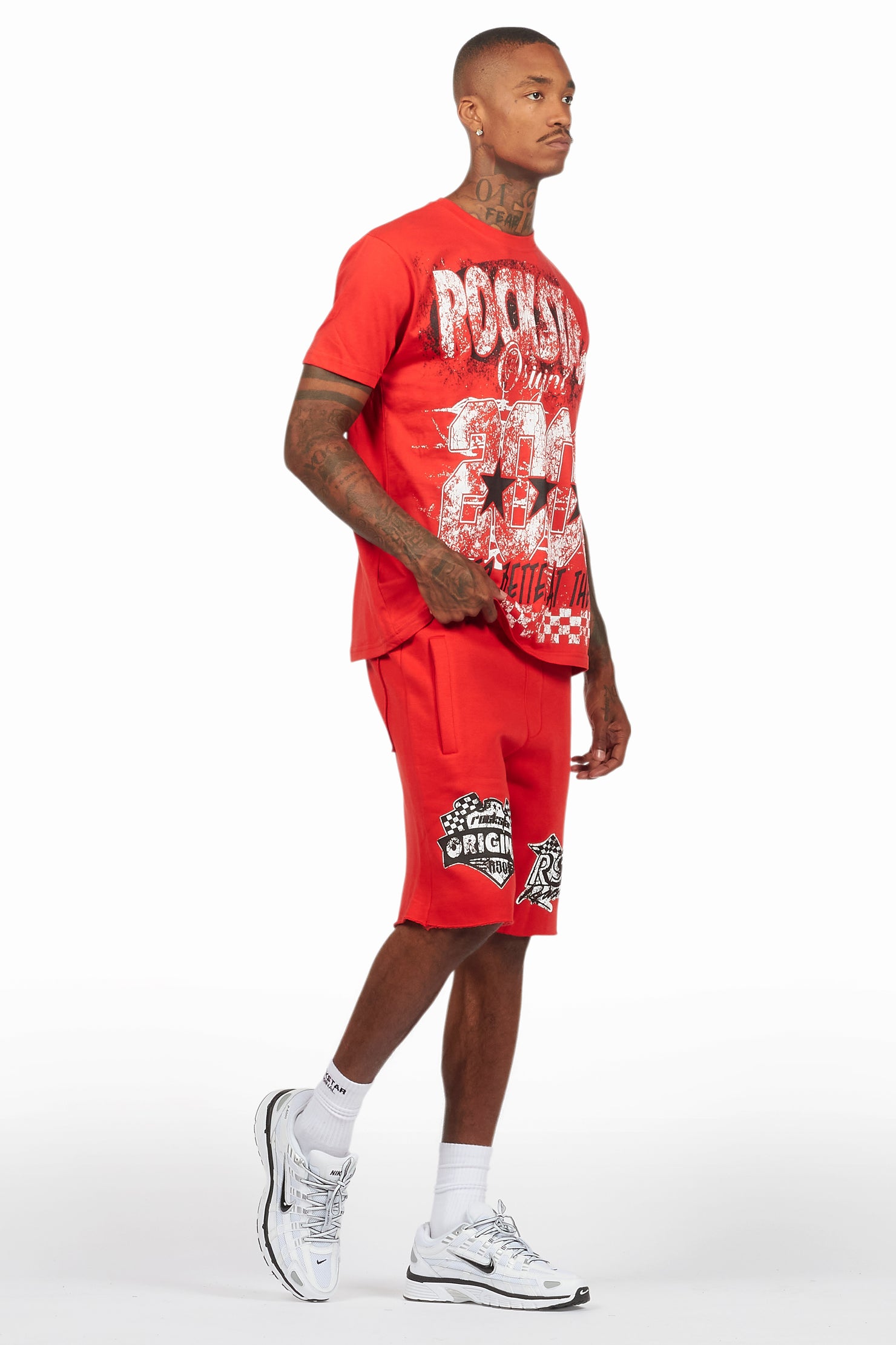 Racing Grung Red/Black T-Shirt/Raw Edge Short Set