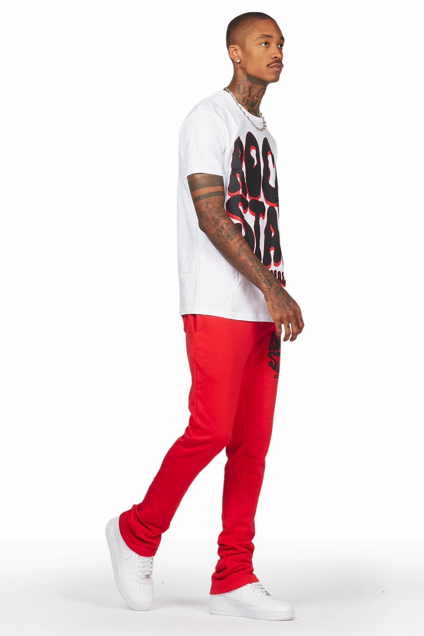 Warblen White/Red T-Shirt/Stacked Flare Pant Set