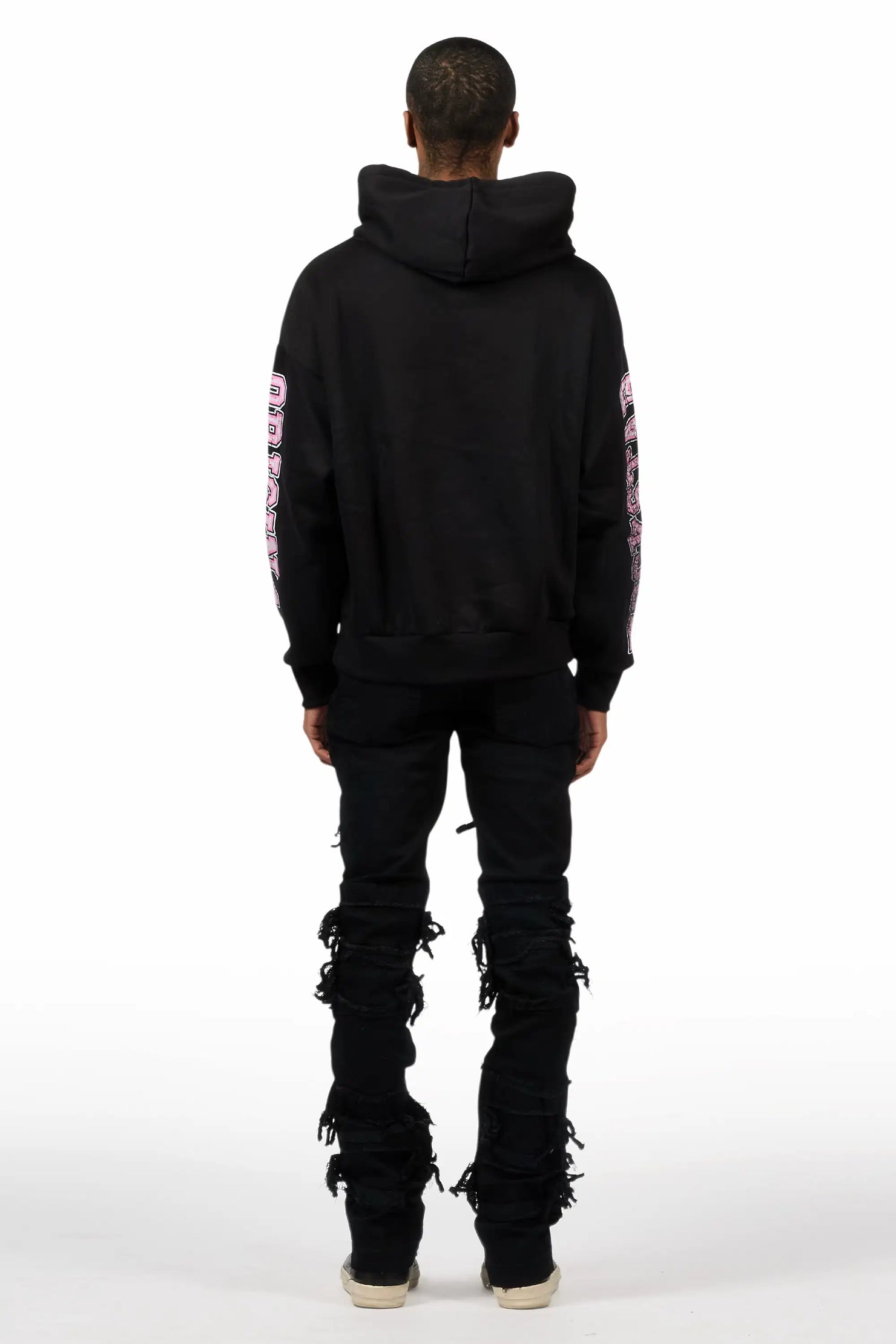 Fields Black Relaxed Hoodie & Vasco Jet Black Stacked Flare Jean Set