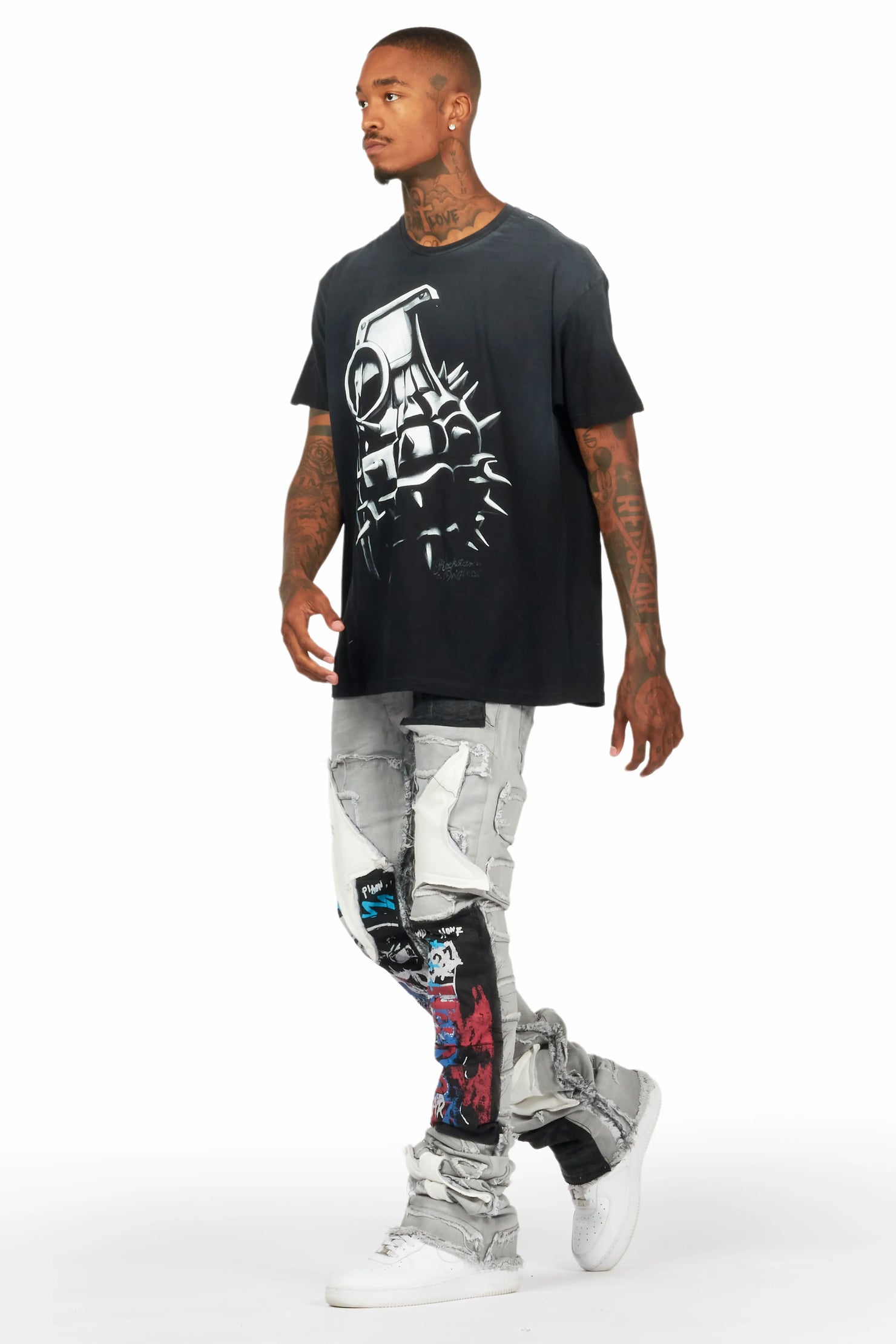 Vinson Dark Grey Patchwork Super Stacked Flare Jean