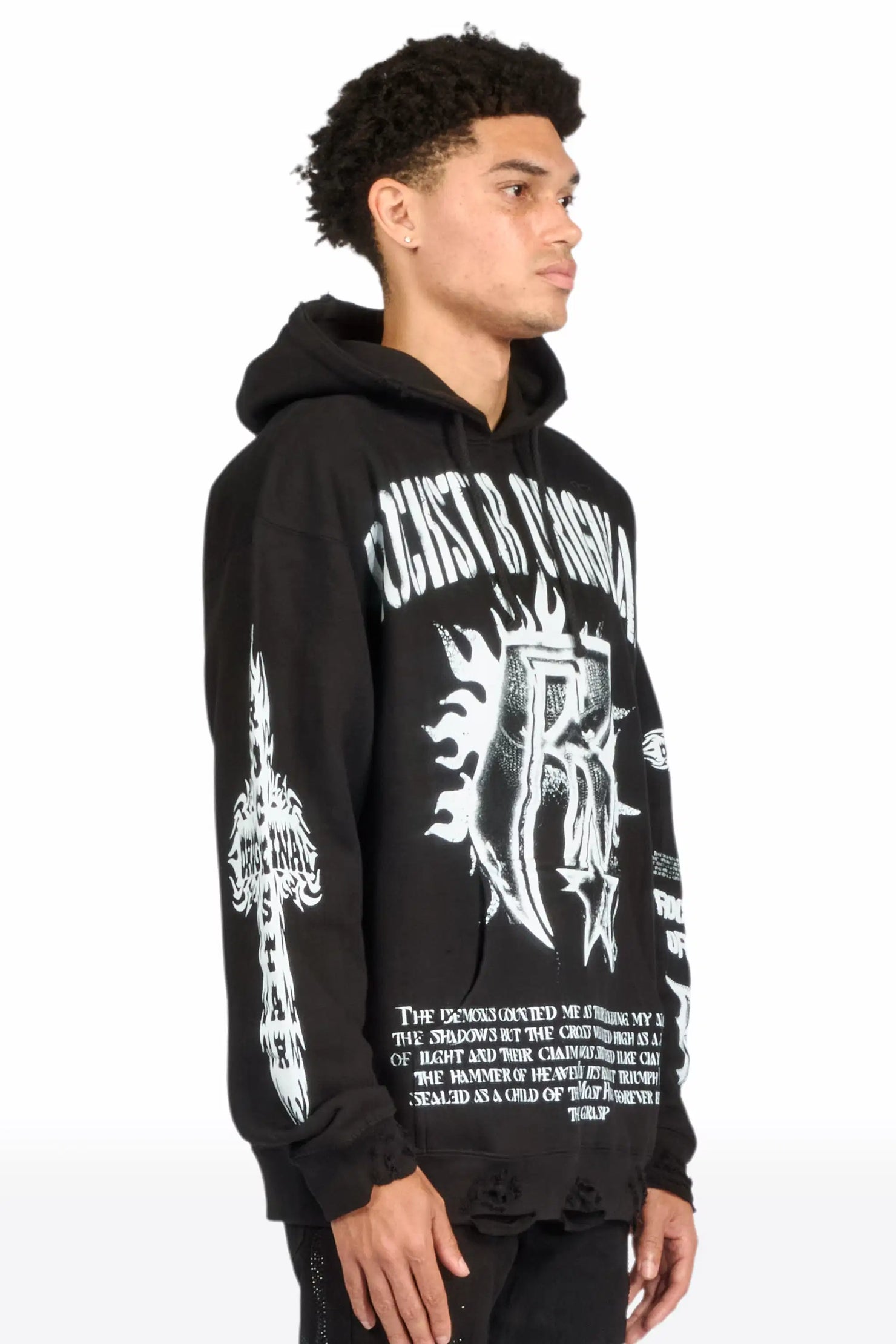 Raxil Black/Multi Distressed Graphic Hoodie