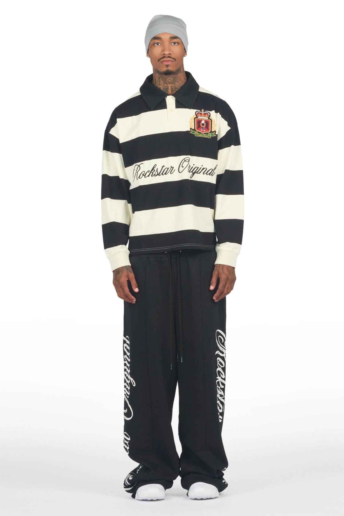 Ivola Black Double Waisted Baggy Fit Pant