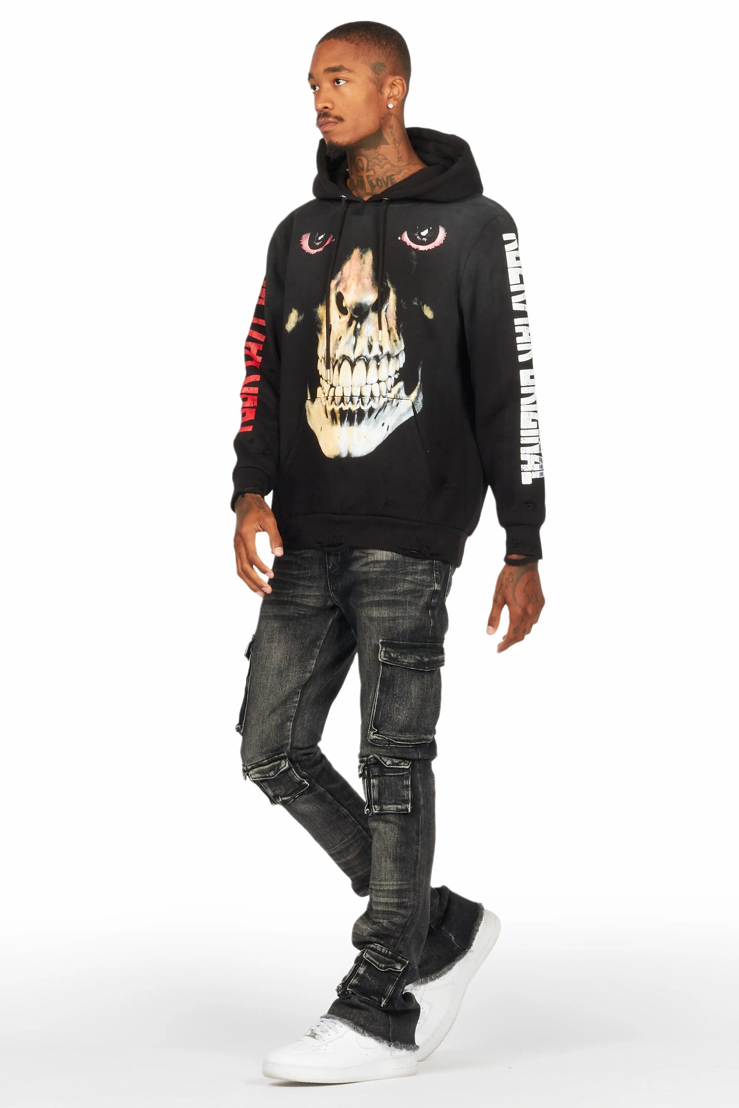 Dunebi Black Distressed Graphic Hoodie