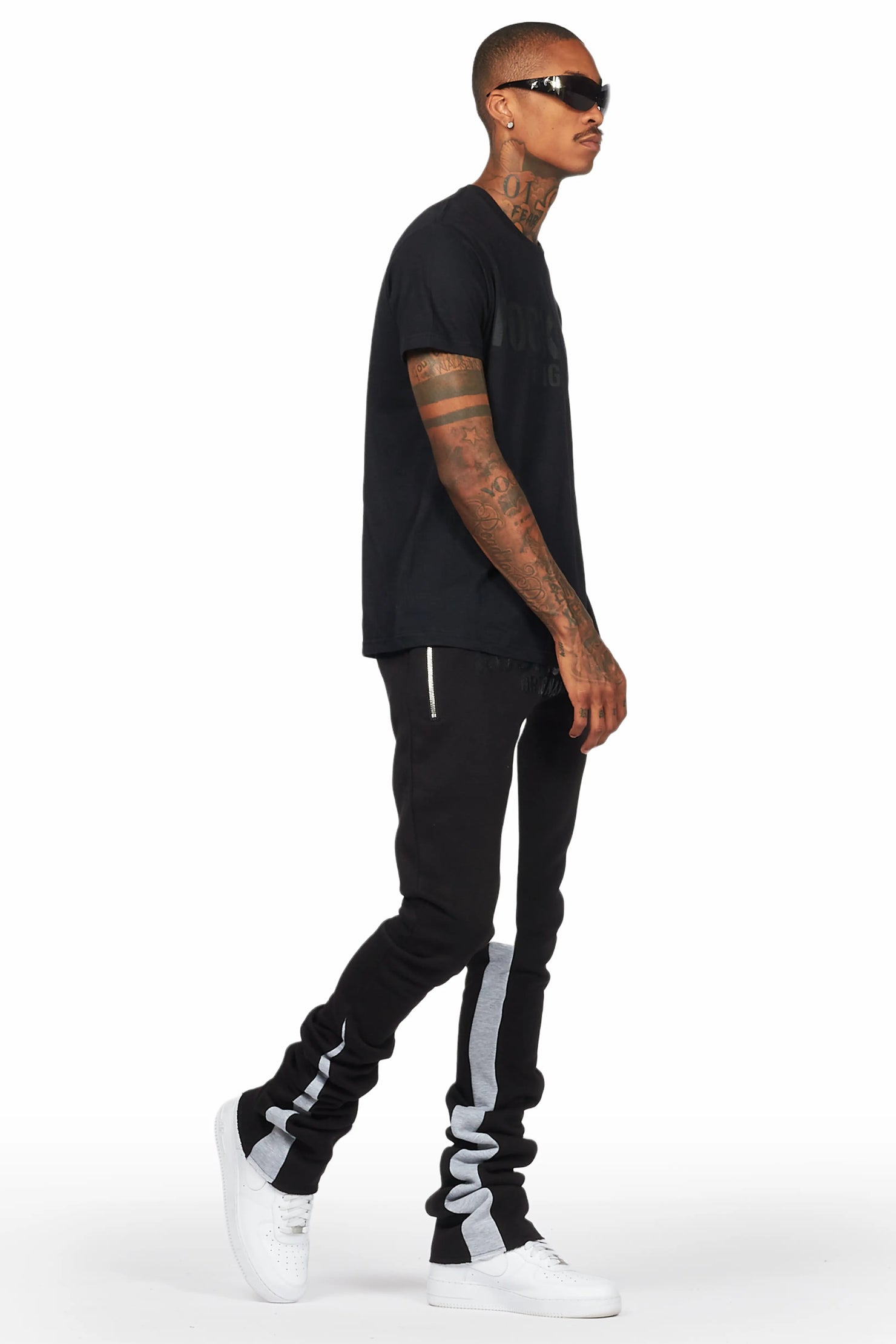 Sana Black T-Shirt/Super Stacked Track Set