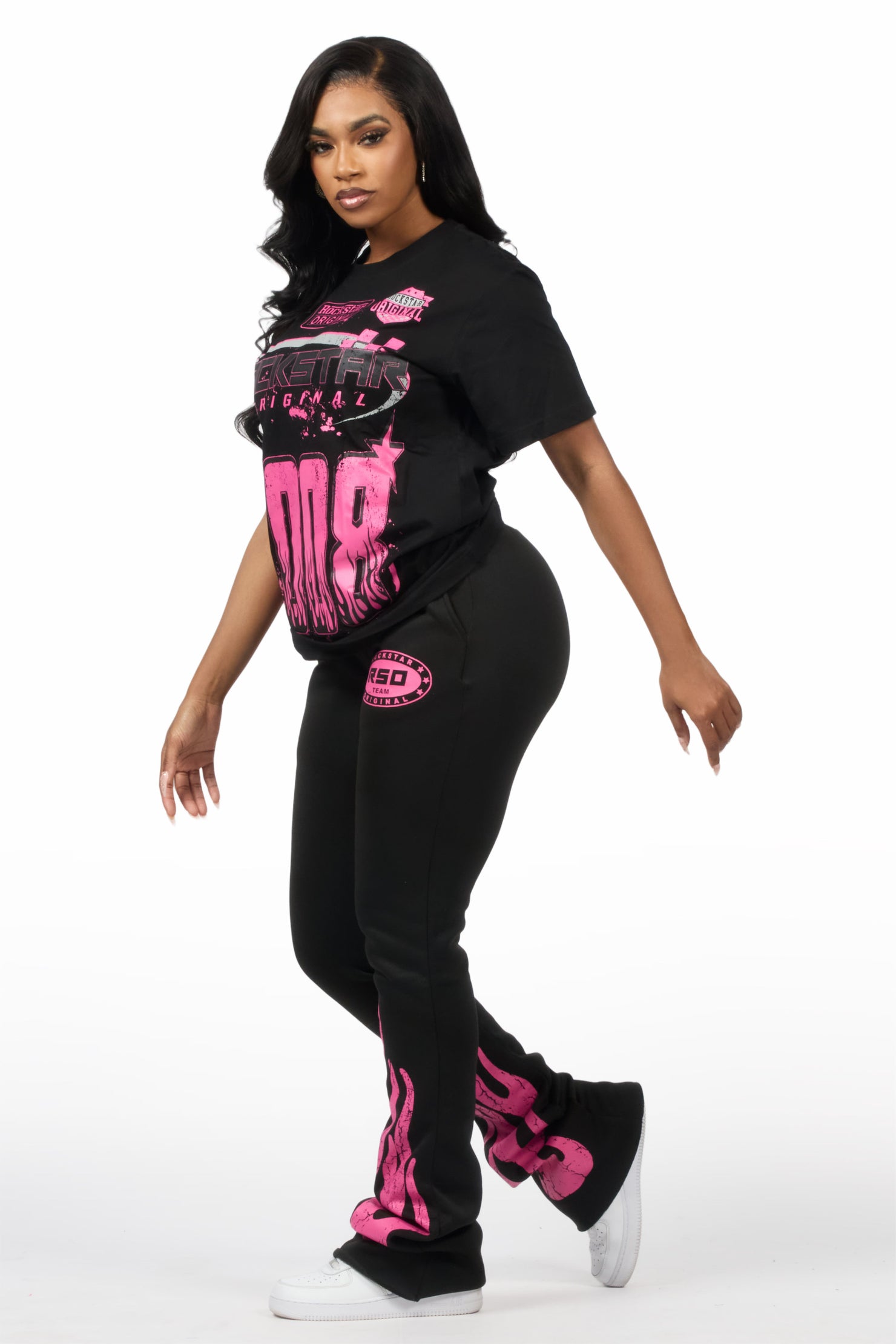 Esha Black/Pink T-Shirt Trackset