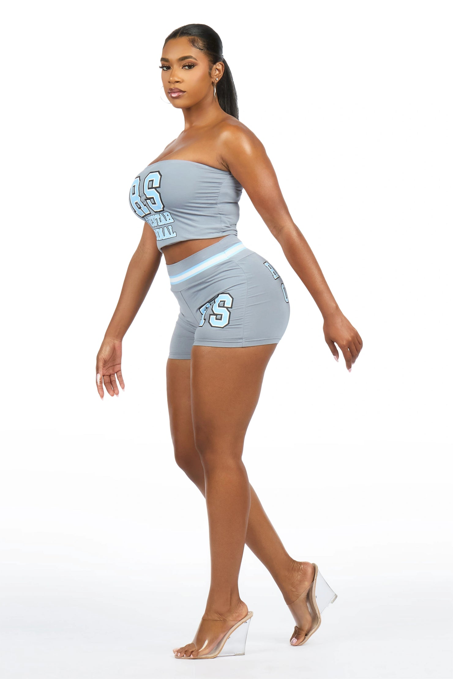 Celestina Grey Tube Short Set