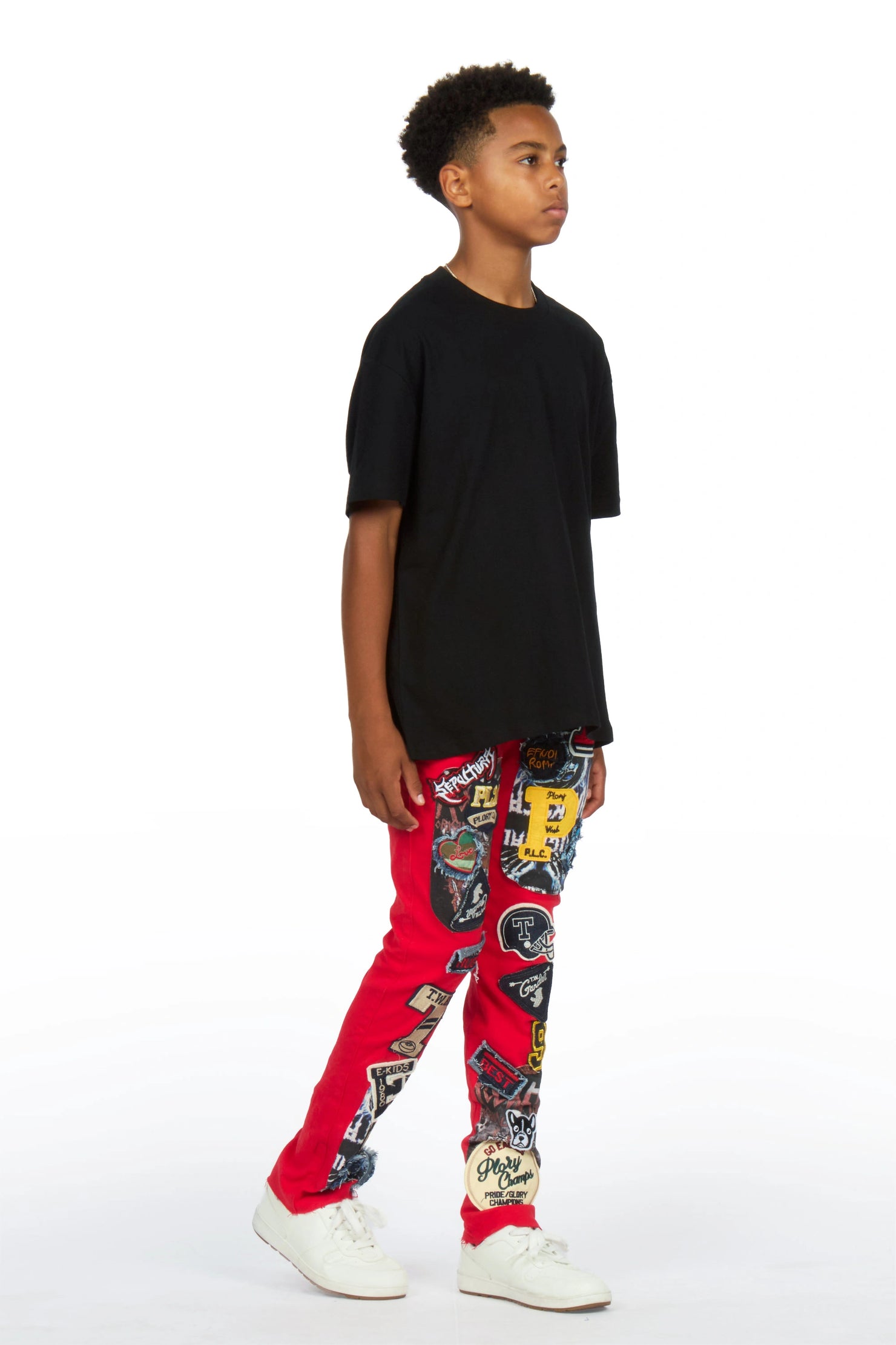 Boys Espen Red Slim Patchwork Jean