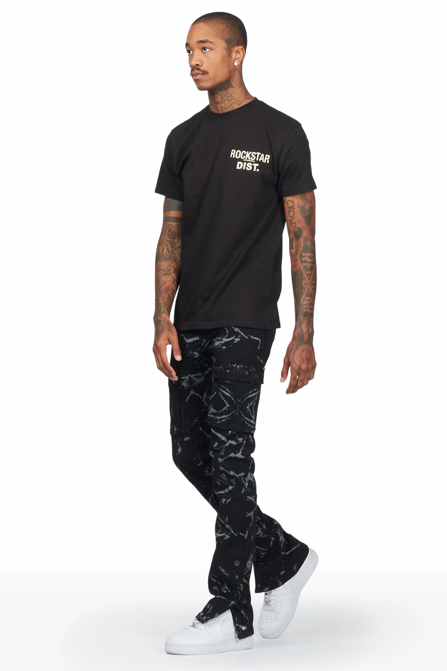 Waage Marble Black Cargo Stacked Flare Jean