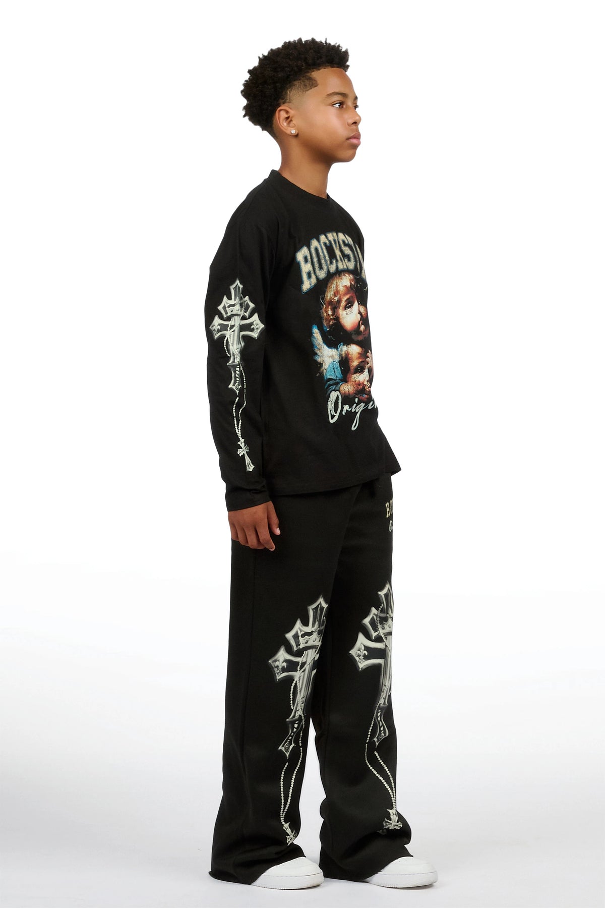 Boys Deiter Black/Black Long Sleeve  Graphic T-Shirt Track Set