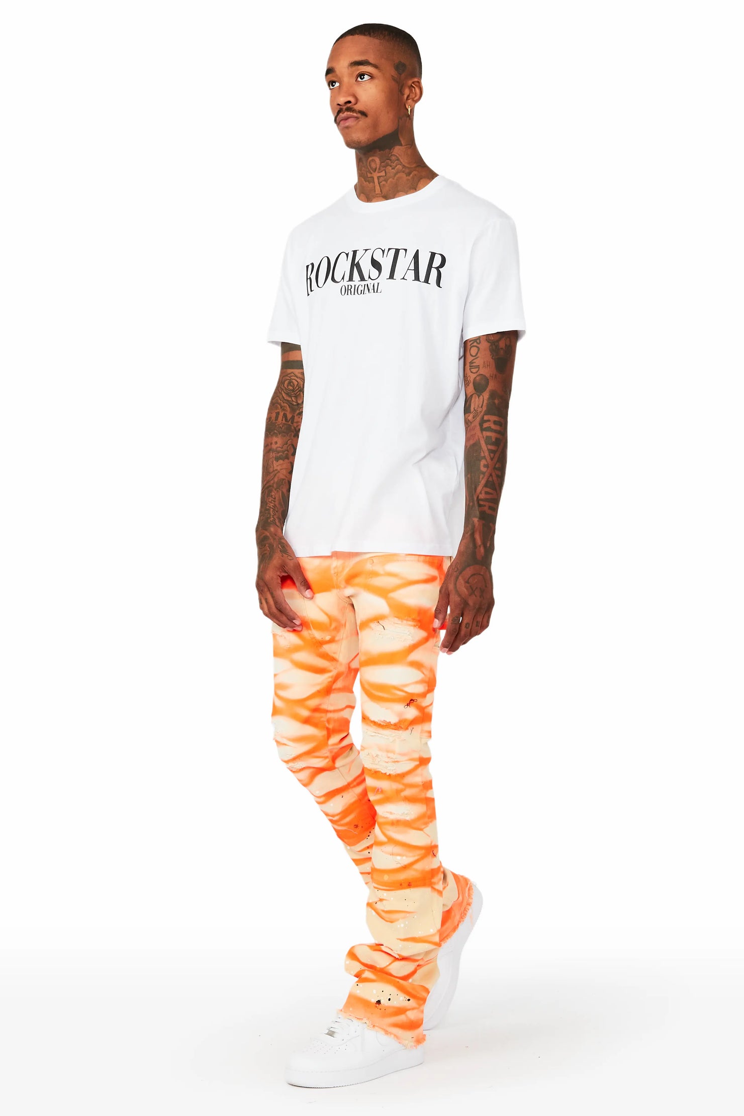 Sirius Beige/Orange Stacked Flare Jean