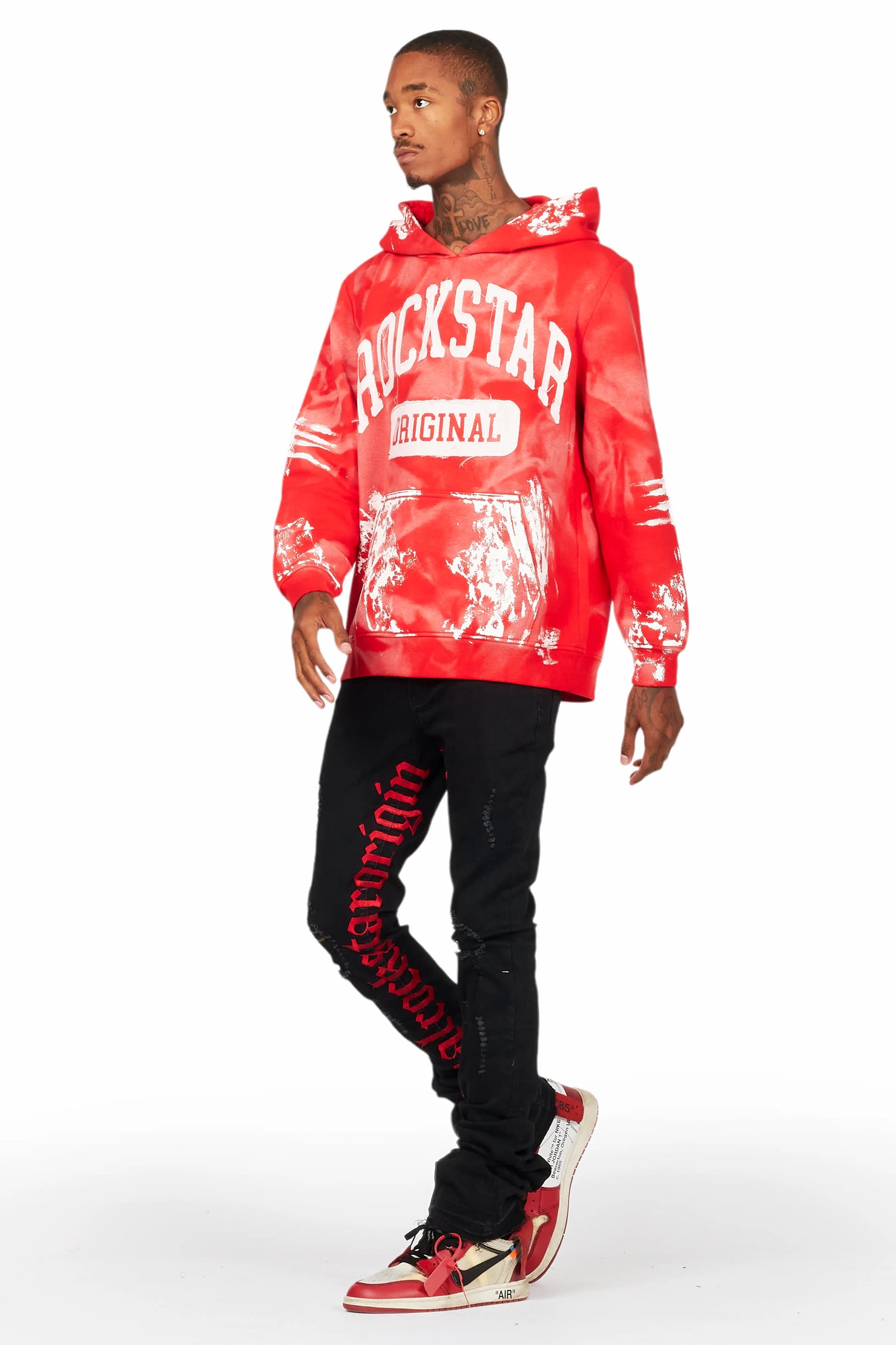 Karlo Red Hoodie/Super Stacked Flare Jean Bundle