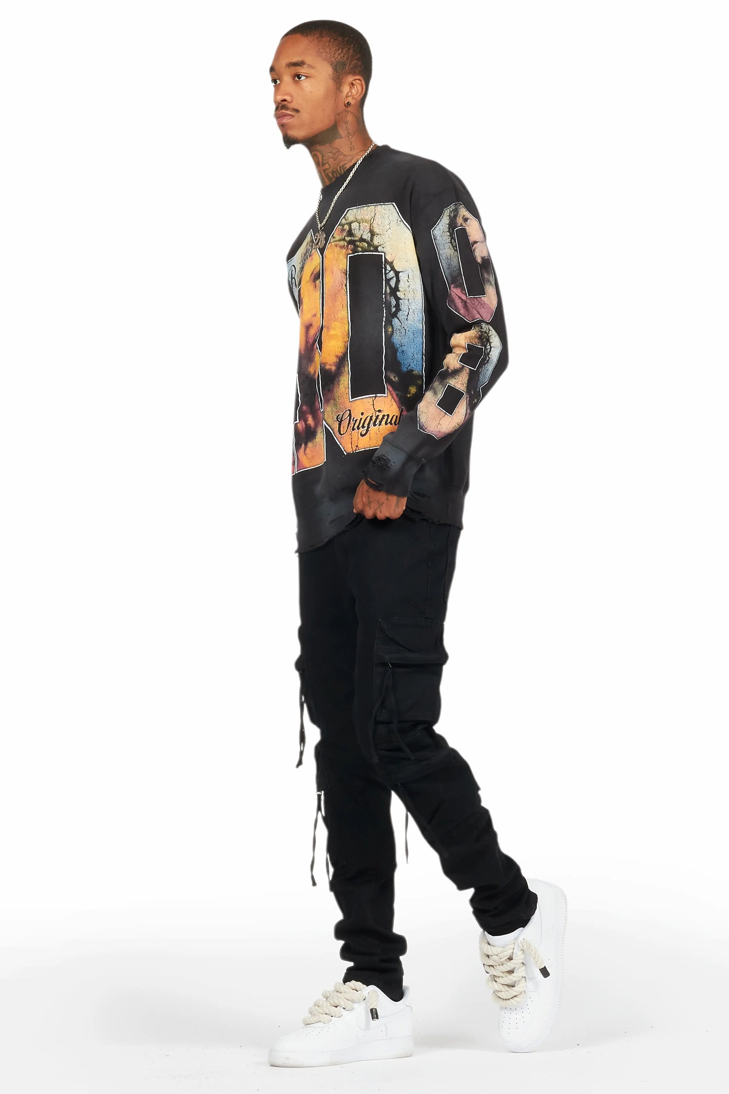 Rodion Jet Black Slim Fit Cargo Jean