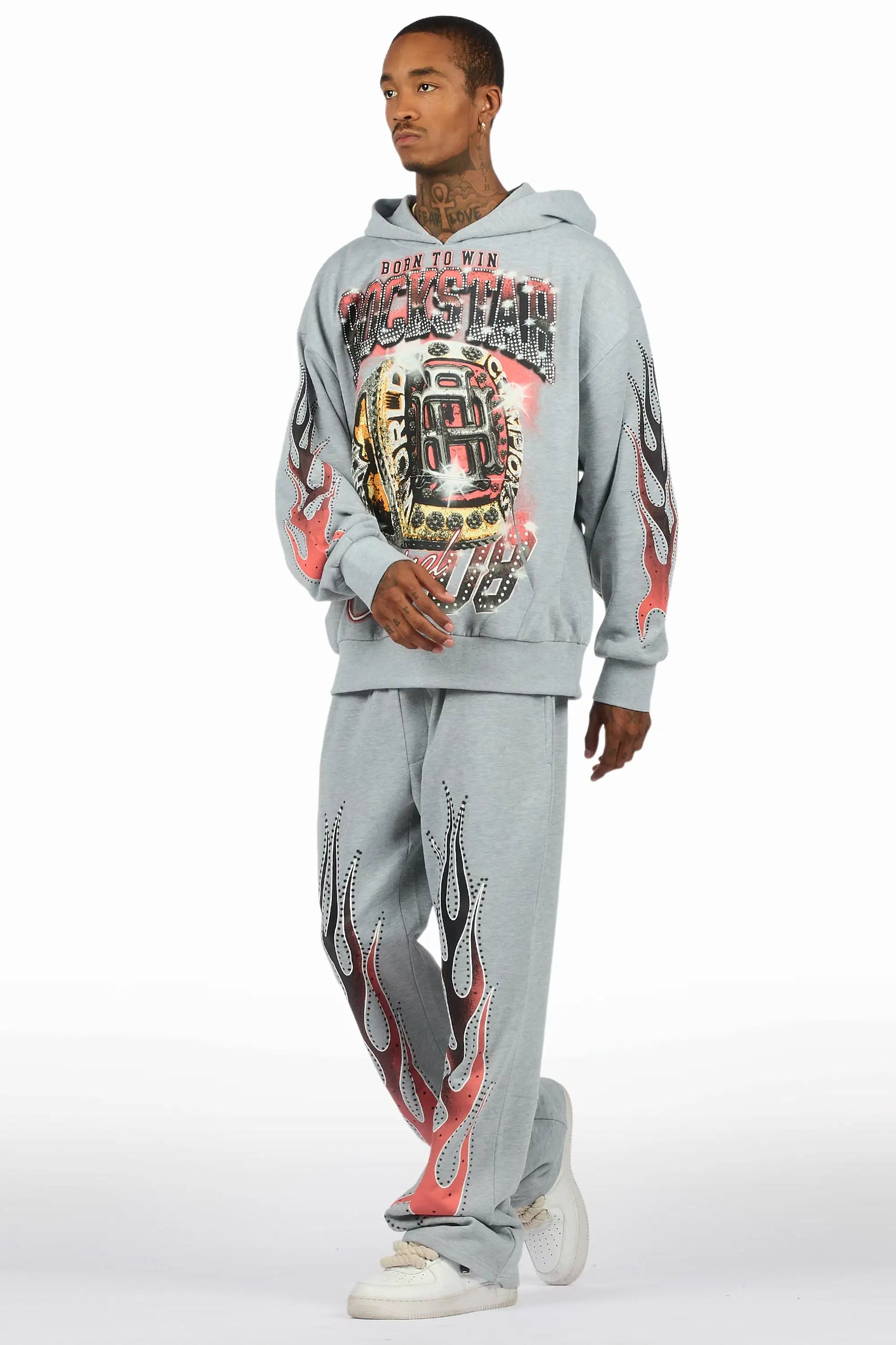 Glans Heather Grey Hoodie/Baggy Pant Track Set