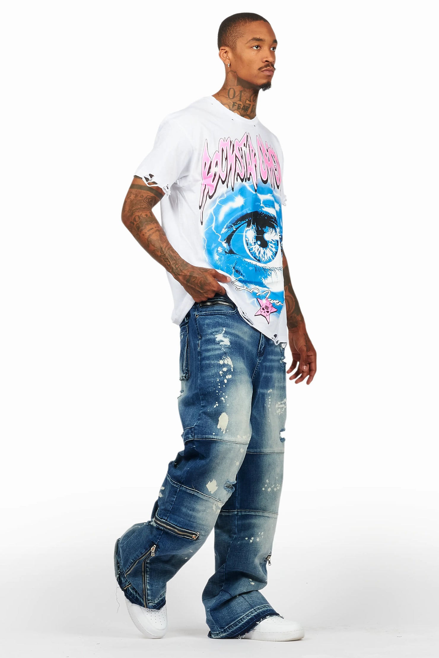 Pello White/Blue T-Shirt & Grib Baggy Fit Jean Bundle