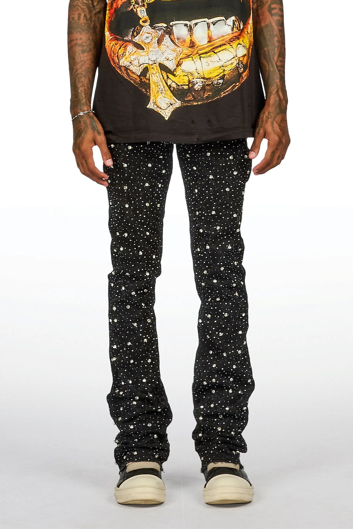 Glit Black/Silver Rhinestone Stacked Flare Jean
