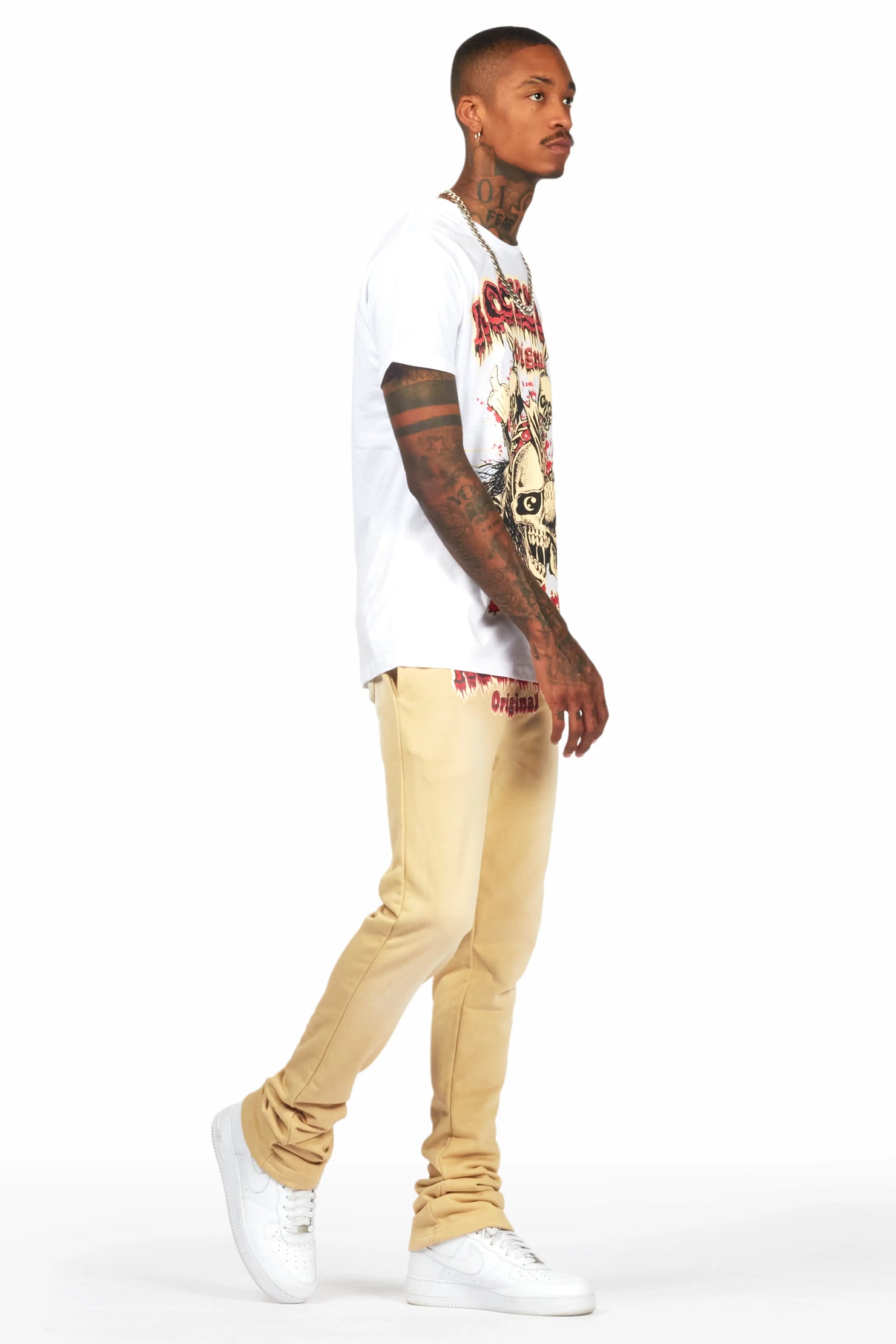 Tabor White/Beige T-Shirt/Stacked Flare Track Set