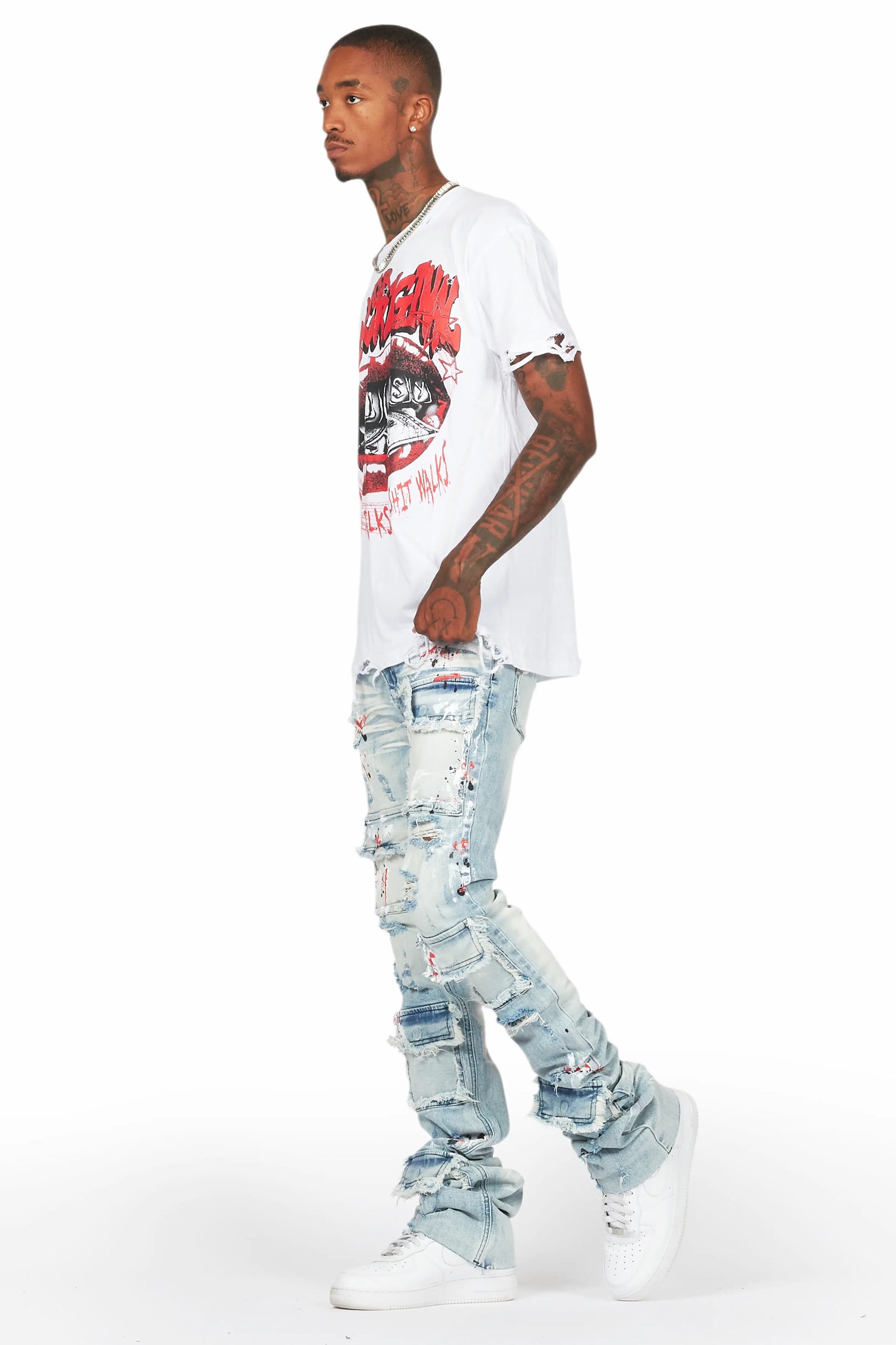 Bloke White/Blue T-Shirt/Super Stacked Flare Jean Bundle