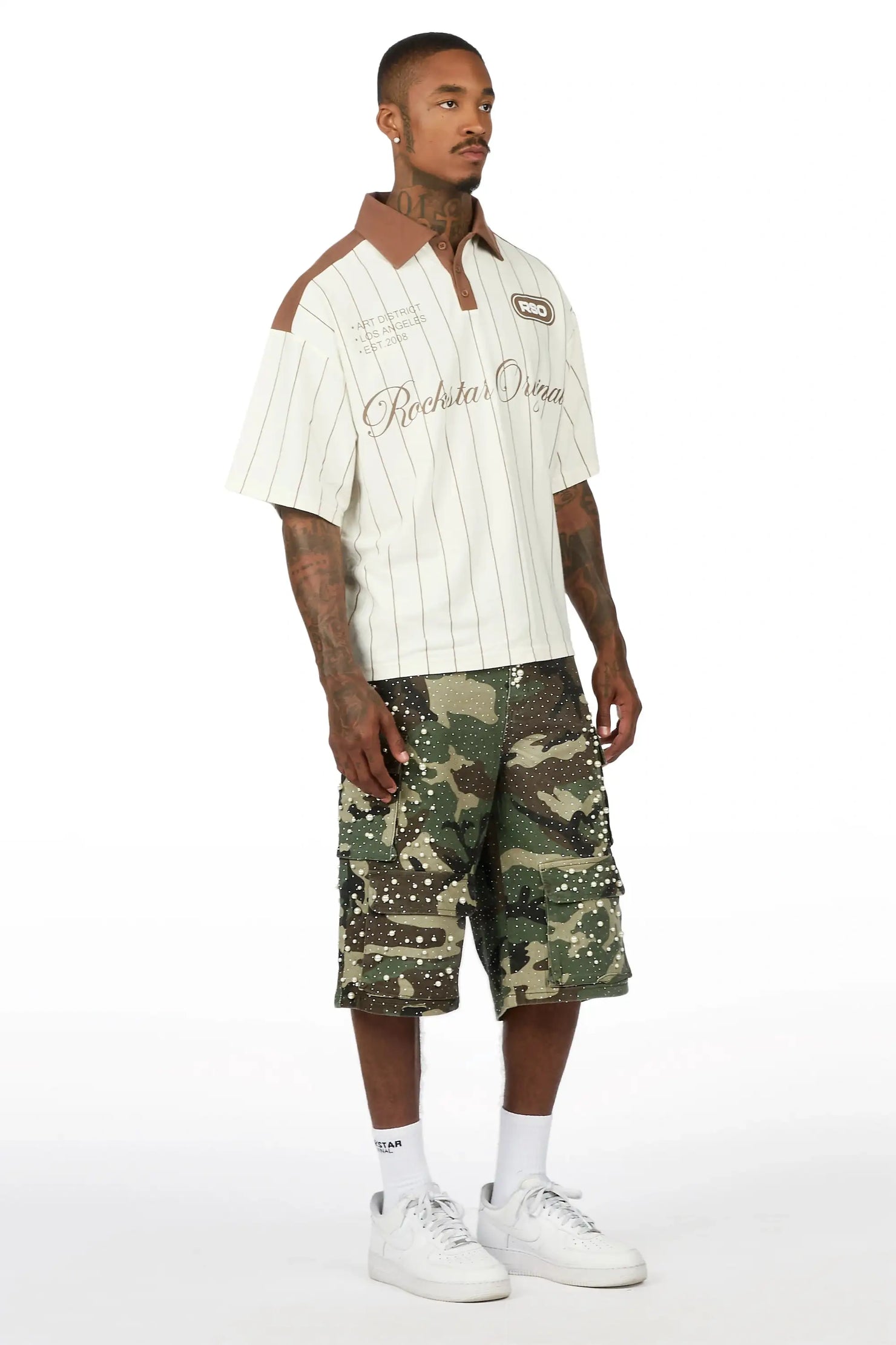 Semental Faded Camo Rhinestone Jort