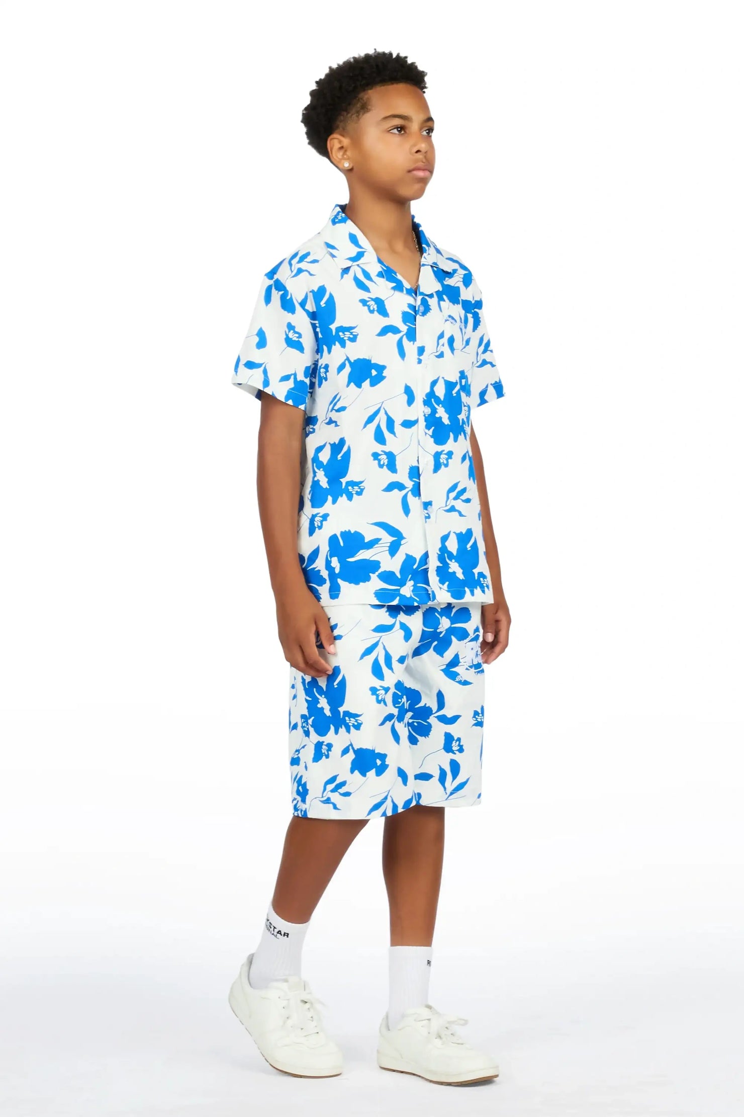 Boys Puka Blue/Cream Button Down Shirt/Short Set